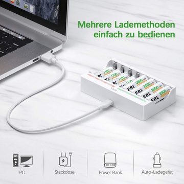 EBL Akku Ladegerät mit 4*AA 2800mAh und 4*AAA 1100mAh Akkus Batterie-Ladegerät (1-tlg., Schnell Akkuladegerät für AA/AAA NI-Mh Batterien)