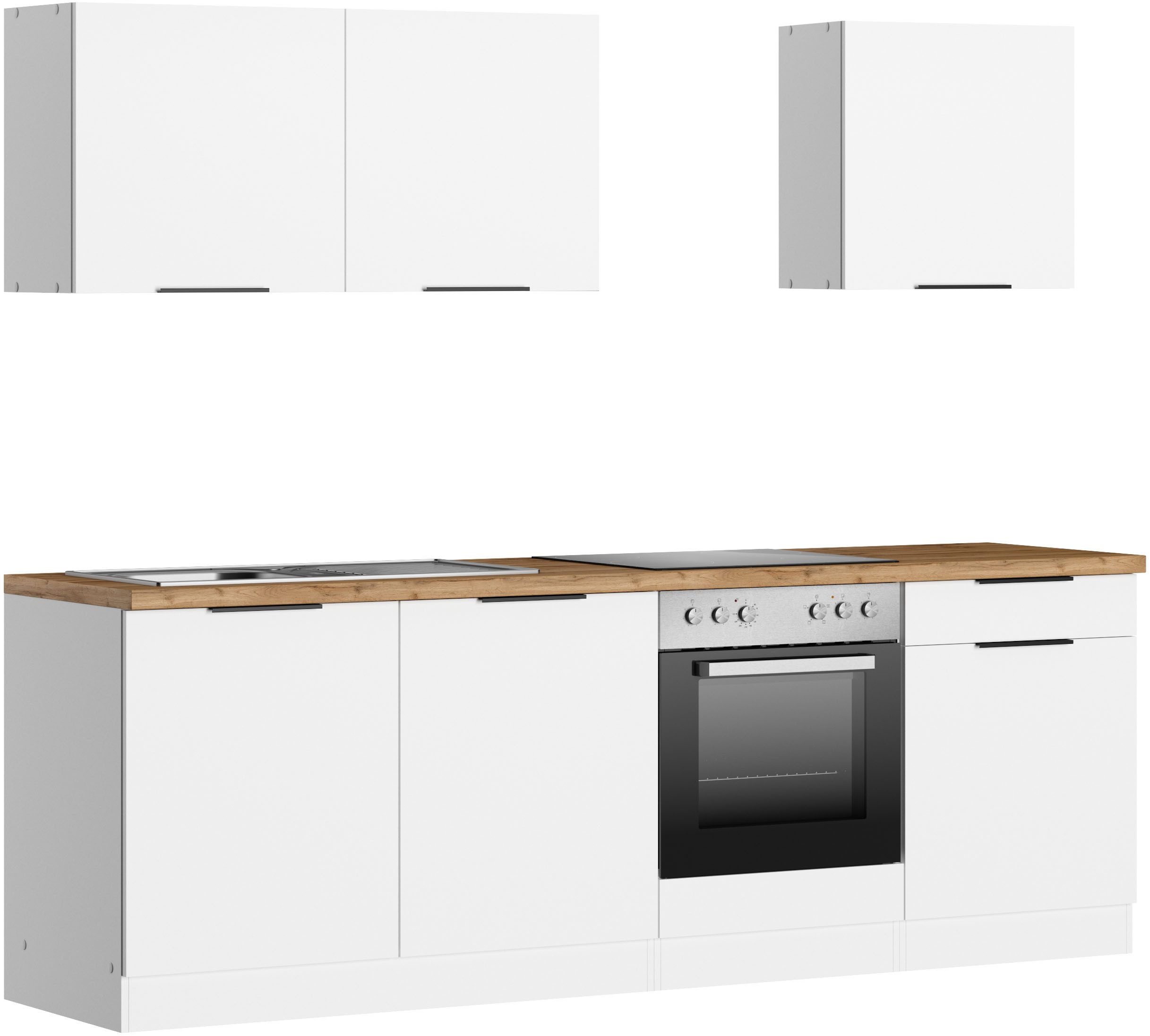 KOCHSTATION Küchenzeile KS-Lagos2, Breite 240 cm, wahlweise mit E-Geräten, mit 38mm starker Arbeitsplatte