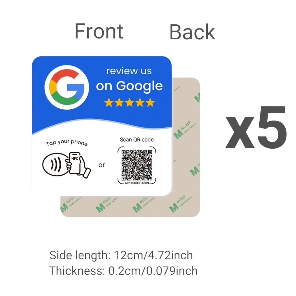 Athlix Visitenkarten NFC-Tischaufsteller, programmierbar, Google-Review NFC215 5er-Set, Schnelles Weiterleiten auf Zielseiten und Social-Media-Kanäle