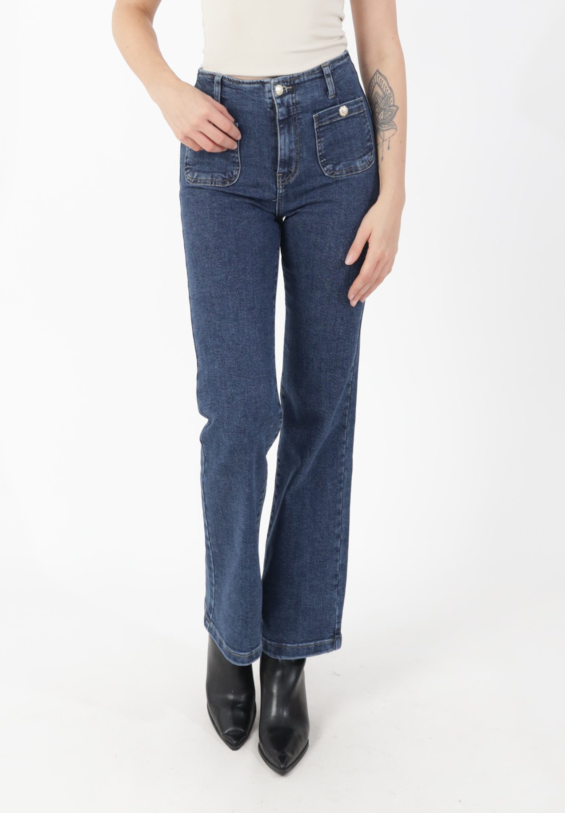 Straight-Jeans Damen Straight Leg Jeans mit Hoher Taille & Geradem Schnitt