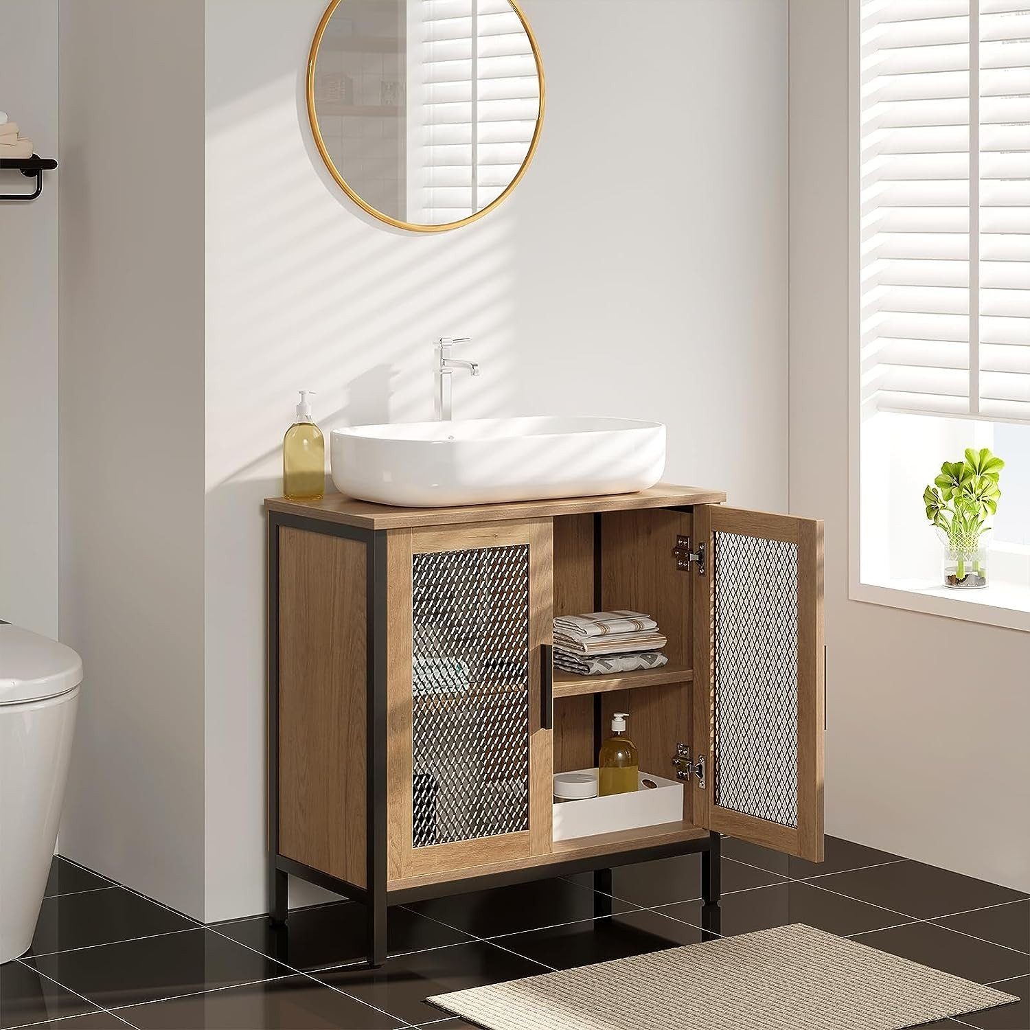 EUGAD Waschbeckenunterschrank (1-St) 2 Fächer, Metallgittertüre, aus Holzwerkstoff, 60x60x30 cm