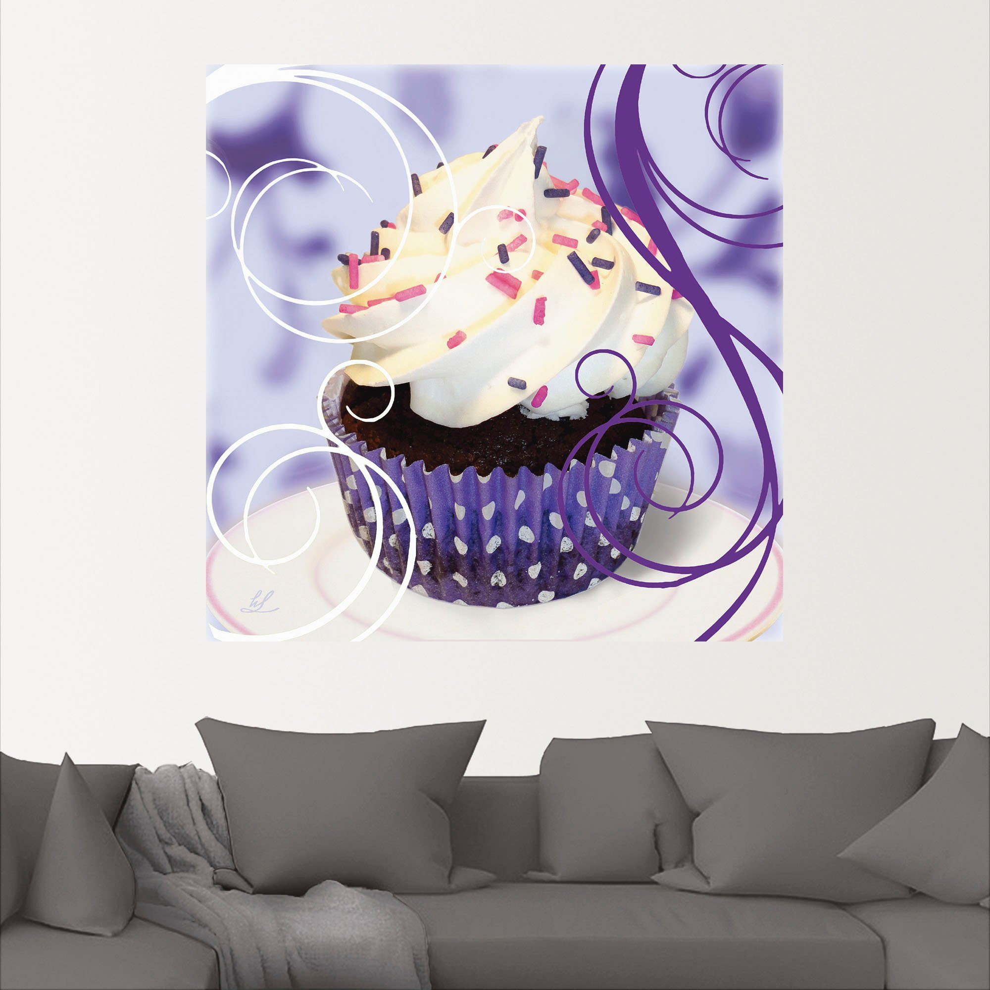 auf Wandbild Kuchen, Größen oder in violett Süßspeisen - Leinwandbild, St), (1 Poster als versch. Wandaufkleber Artland Cupcake Alubild,