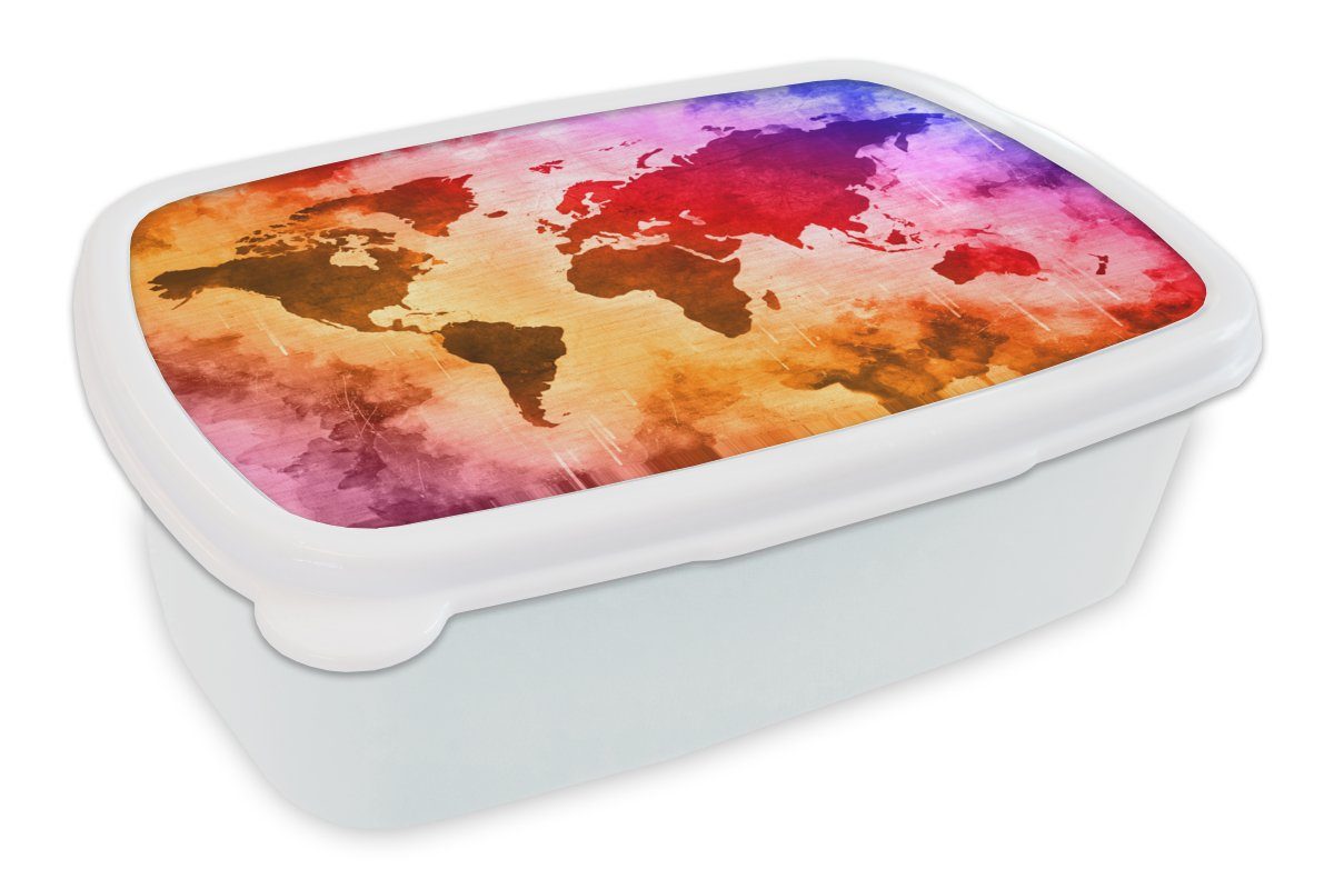 MuchoWow Lunchbox Weltkarte - Farbe - Abstrakt, Kunststoff, (2-tlg), Brotbox für Kinder und Erwachsene, Brotdose, für Jungs und Mädchen weiß
