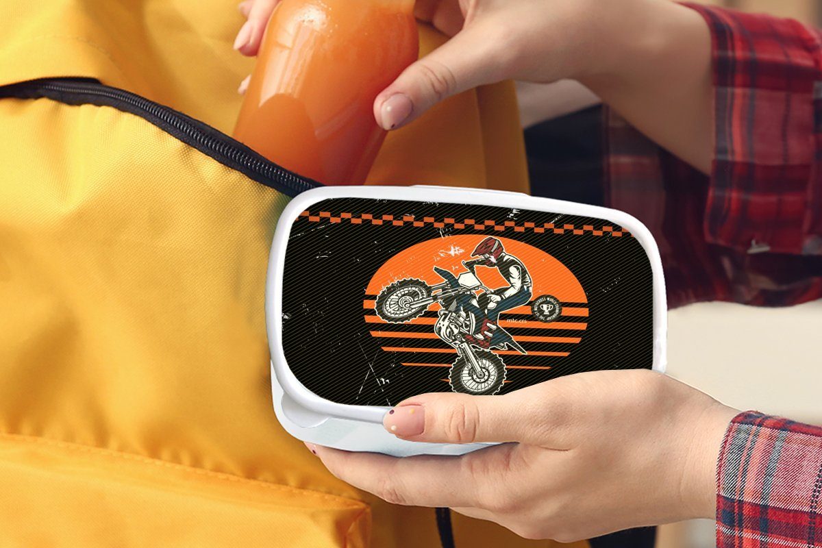 MuchoWow Lunchbox Motorrad - Brotbox (2-tlg), Jungs Kinder weiß Kunststoff, für und und Mädchen - Design, Brotdose, Oldtimer Erwachsene, für