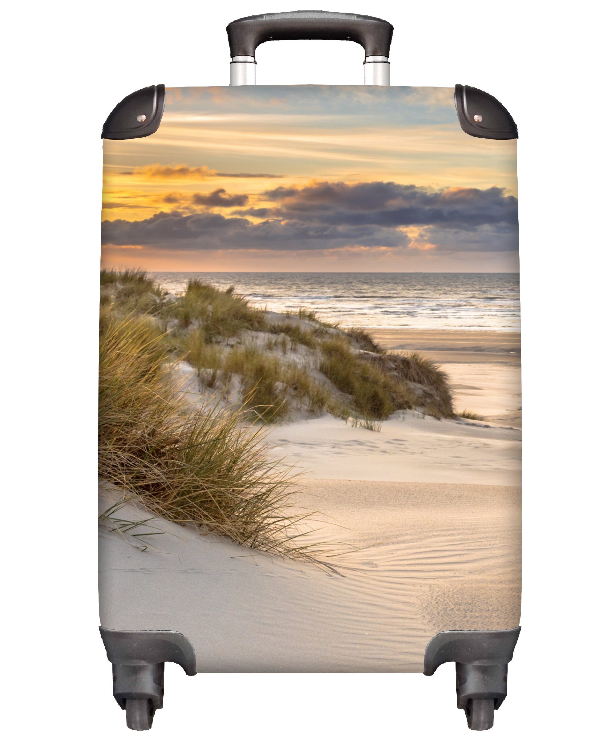 Ferien, - Strand Rollen, Reisekoffer 4 Sonnenuntergang Trolley, - Handgepäckkoffer mit Handgepäck - für Gras MuchoWow Düne Meer, rollen, Reisetasche -