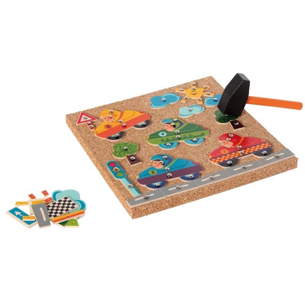 HESS Spiel Hammerspiel Flitzer, mit Hammer, Korkplatte, Nägel und Holzteile