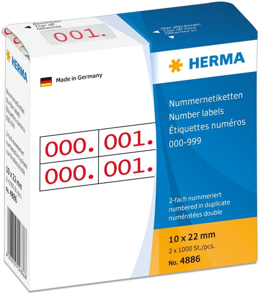 HERMA Etiketten Nummernetiketten doppelt selbstklebend Aufdruck rot VE=1000 Nummern
