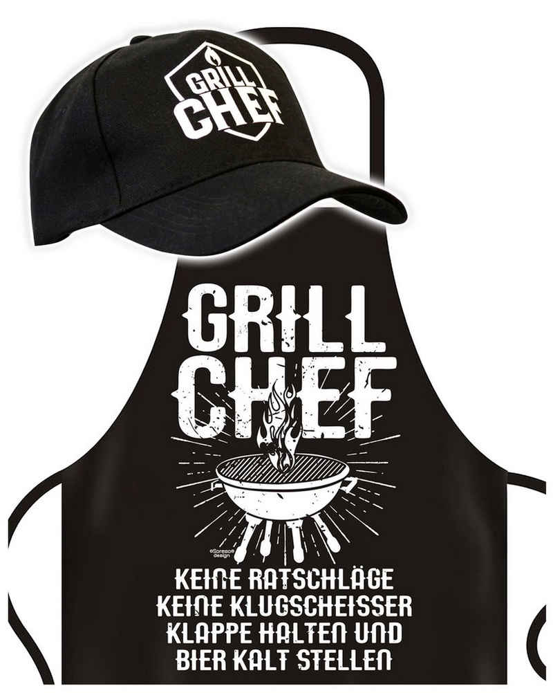 Soreso® Grillschürze Geburtstag Geschenk Kochschürze für Männer - Vater - Vatertags-geschenk Weihnachtsgeschenk & Base Cap, (Spar-set, Grillset bestehend aus Grillschürze und Baseball-Cap), Robust & Elegant, Edel und mit Liebe verarbeitet