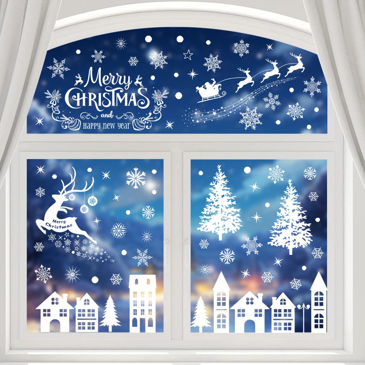 Coonoor Aufkleber Fensterbilder Weihnachten Selbstklebend, Fensterdeko Weihnachten, (4tlg), Wiederverwendbar Statisch Haftende Aufkleber Weihnachtsdeko – Bild 3 von 5