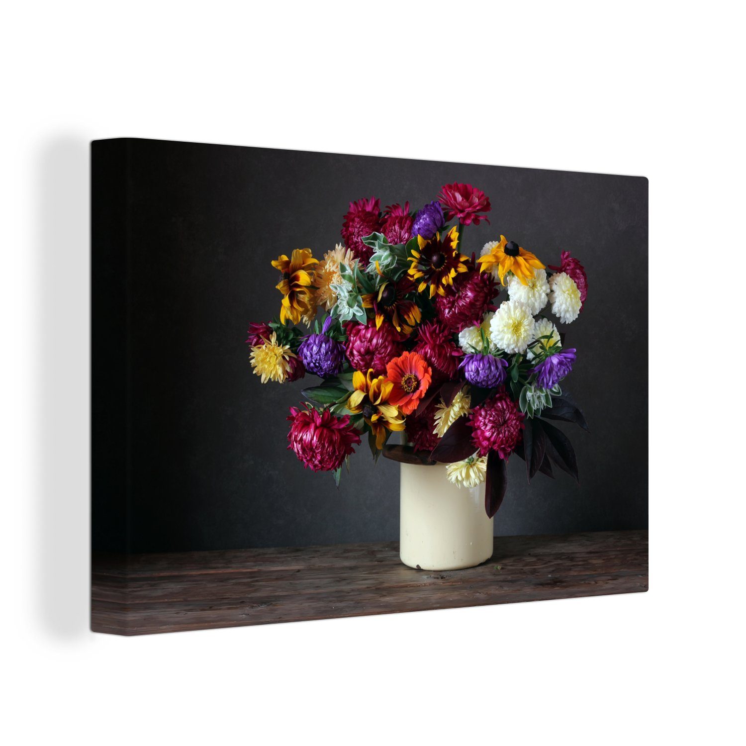 OneMillionCanvasses® Leinwandbild Blumenstrauß - Farben - Stilleben, (1 St), Wandbild Leinwandbilder, Aufhängefertig, Wanddeko, 30x20 cm