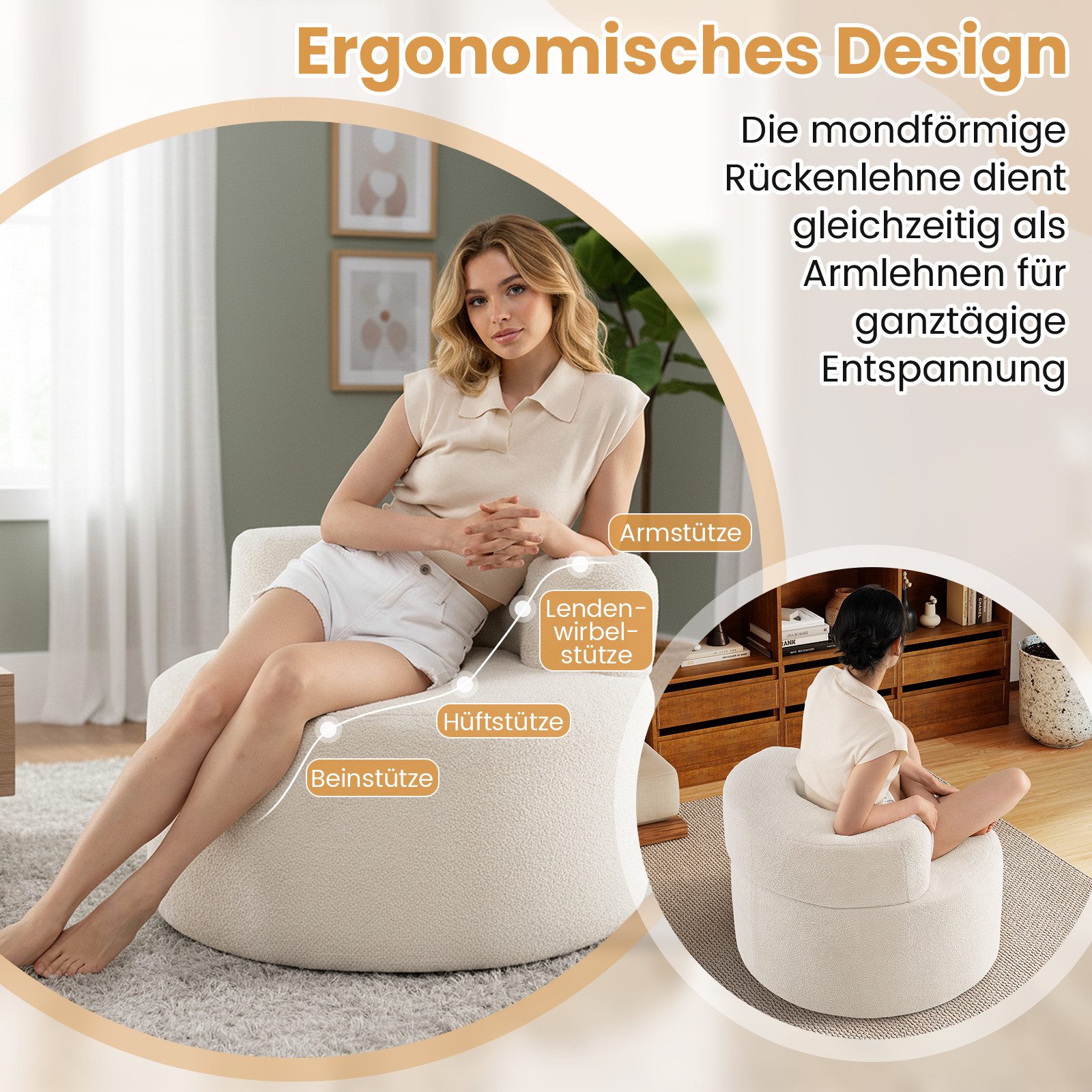 KOMFOTTEU Sofa, Einzelsofa mit weichem Teddyfleece & geschwungener Rückenle günstig online kaufen