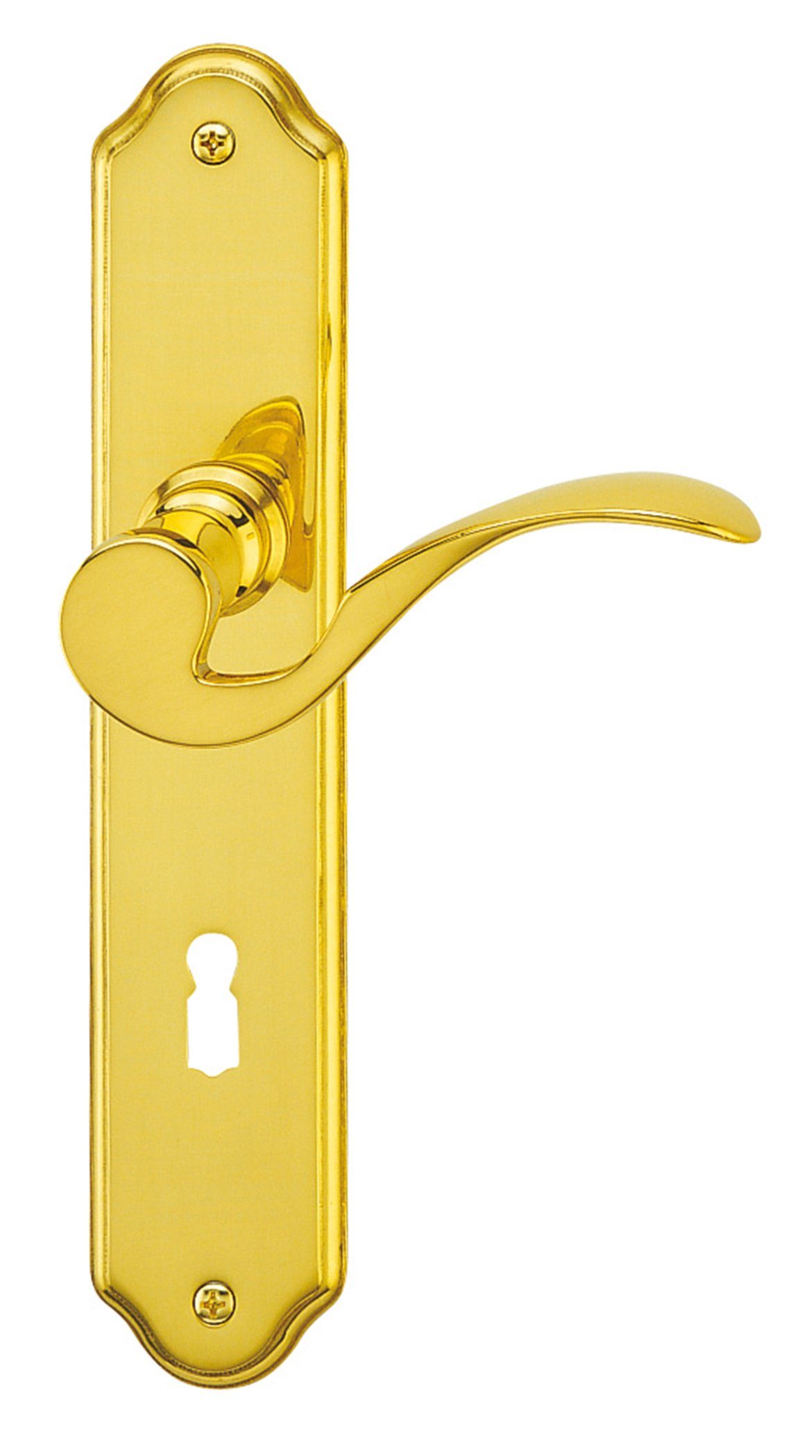 Alpertec Türbeschlag Langschildgarnitur Nadine für Zimmertüren mit Buntbartschloss, Messing poliert