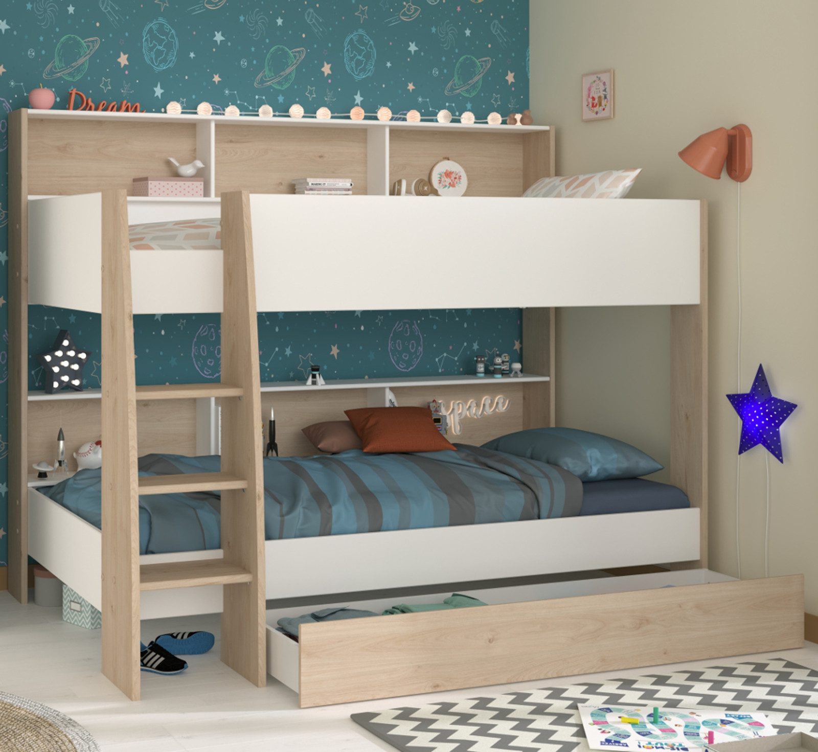 Parisot Etagenbett Cover (Hochbett inklusive Bettschubkasten, 2 Liegeflächen je 90 x 200 cm), kein Lattenrost erforderlich