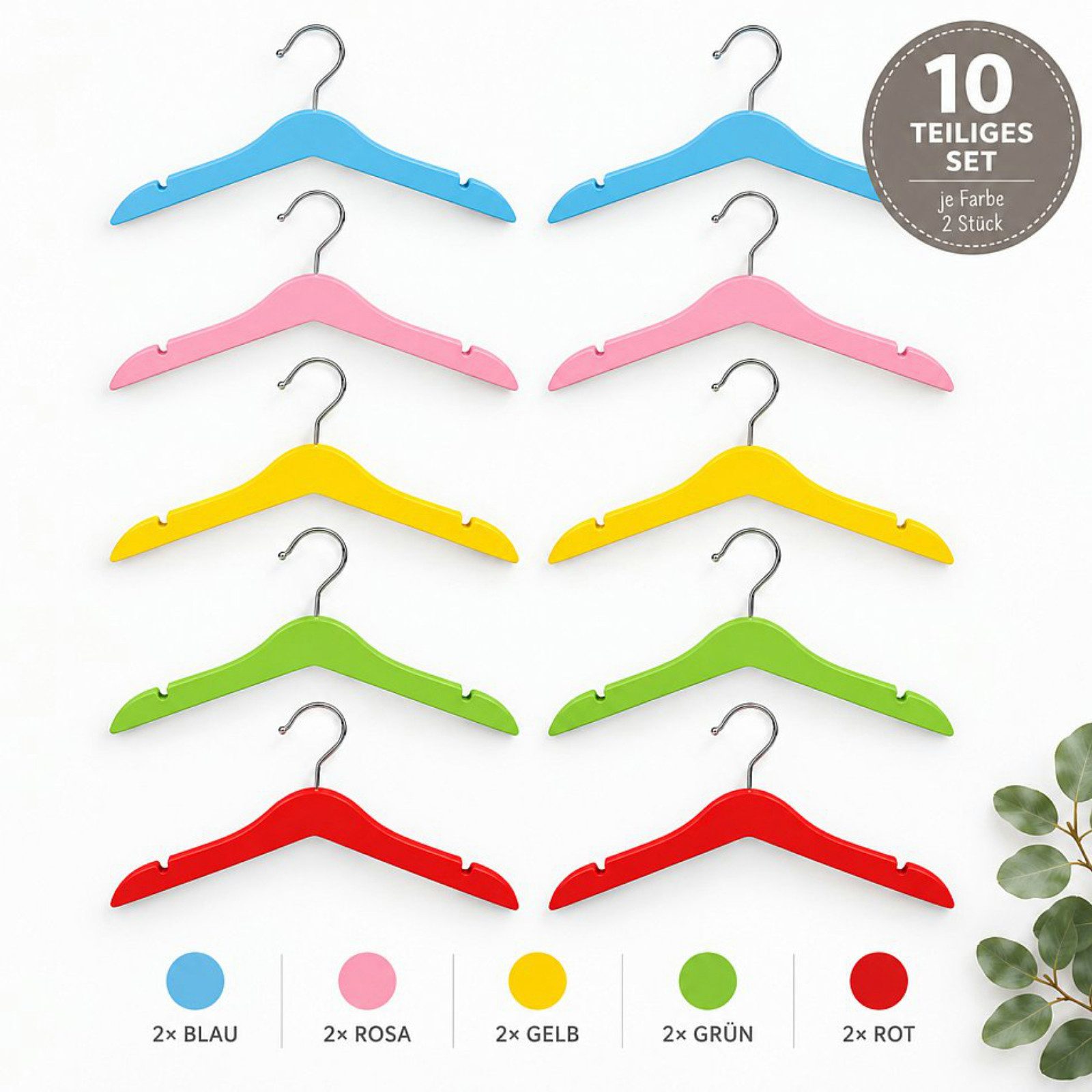 Koopman Kleiderbügel Kinderbügel Kinderkleiderbügel 5 Farben 10tlg, (Set), mit Einkerbungen, 32cm, Rot / Blau / Gelb / Grün / Rosa, 10er Set