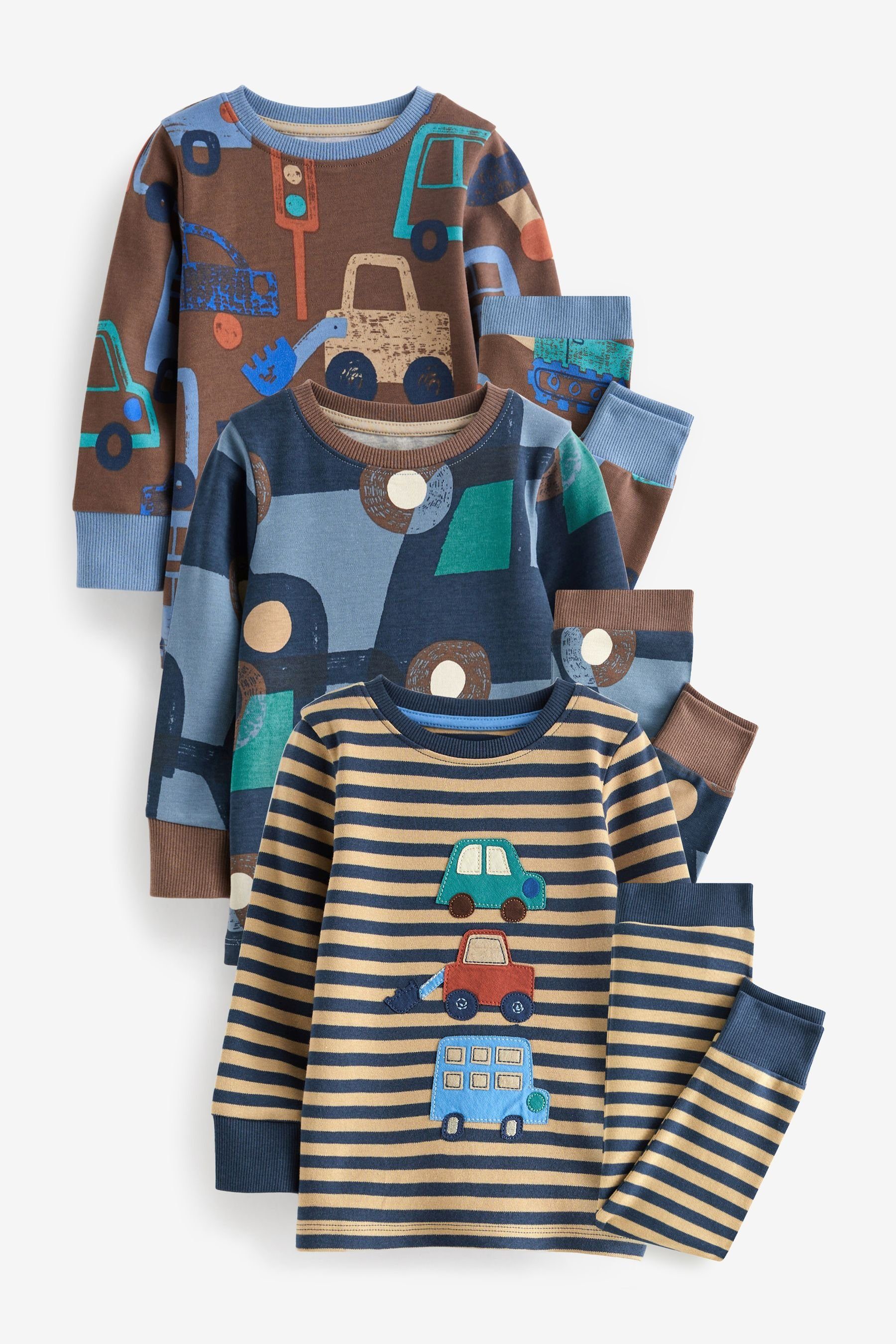 Next Pyjama 3er-Pack Snuggle Schlafanzüge Brown/Blue Transport (6 tlg)