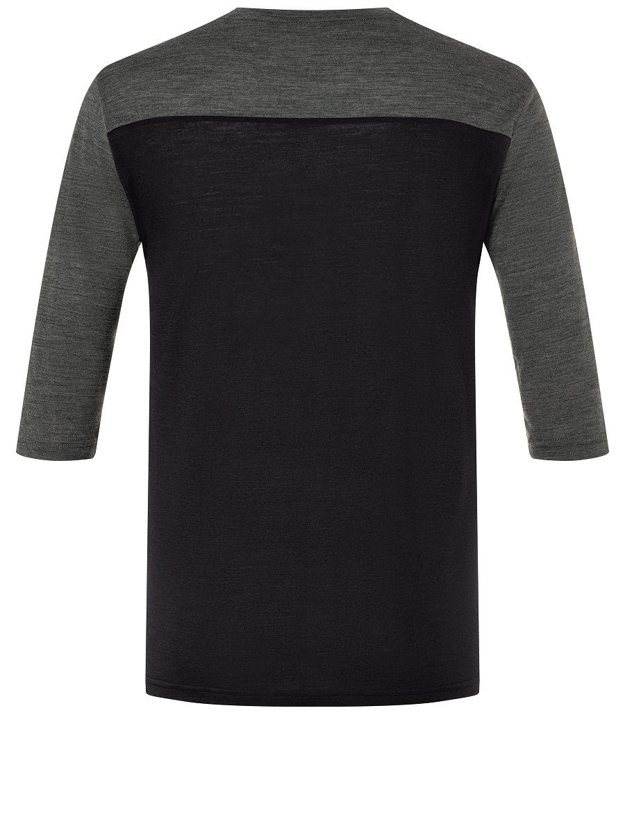 T-Shirt Melange Grey Jet Black/Pirate CONTRAST T-Shirt Merino Merino-Materialmix funktioneller 3/4 SUPER.NATURAL