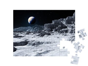 puzzleYOU Puzzle Blick auf die Erde vom Mond, 3D-Rendering, 48 Puzzleteile, puzzleYOU-Kollektionen Weltraum, Universum