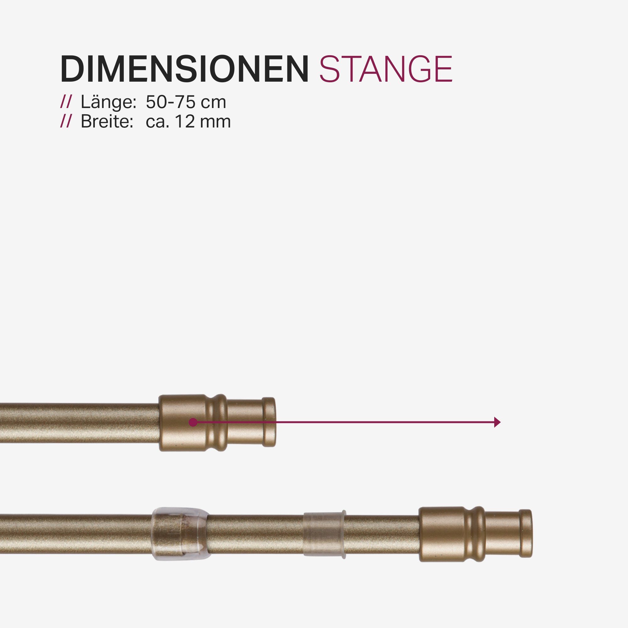 ausziehbar Edelstahl, zum 225cm geschraubt, 12 inkl. Klemmstange ausziehbar, Cafehausstangen Bestlivings, schrauben, Klemmträger 50 geklebt, - 12, / geklemmt, Gardinenstange Klemmträger Träger Cafehausstange Mattgold Klemmfix, Ø und kleben mm,