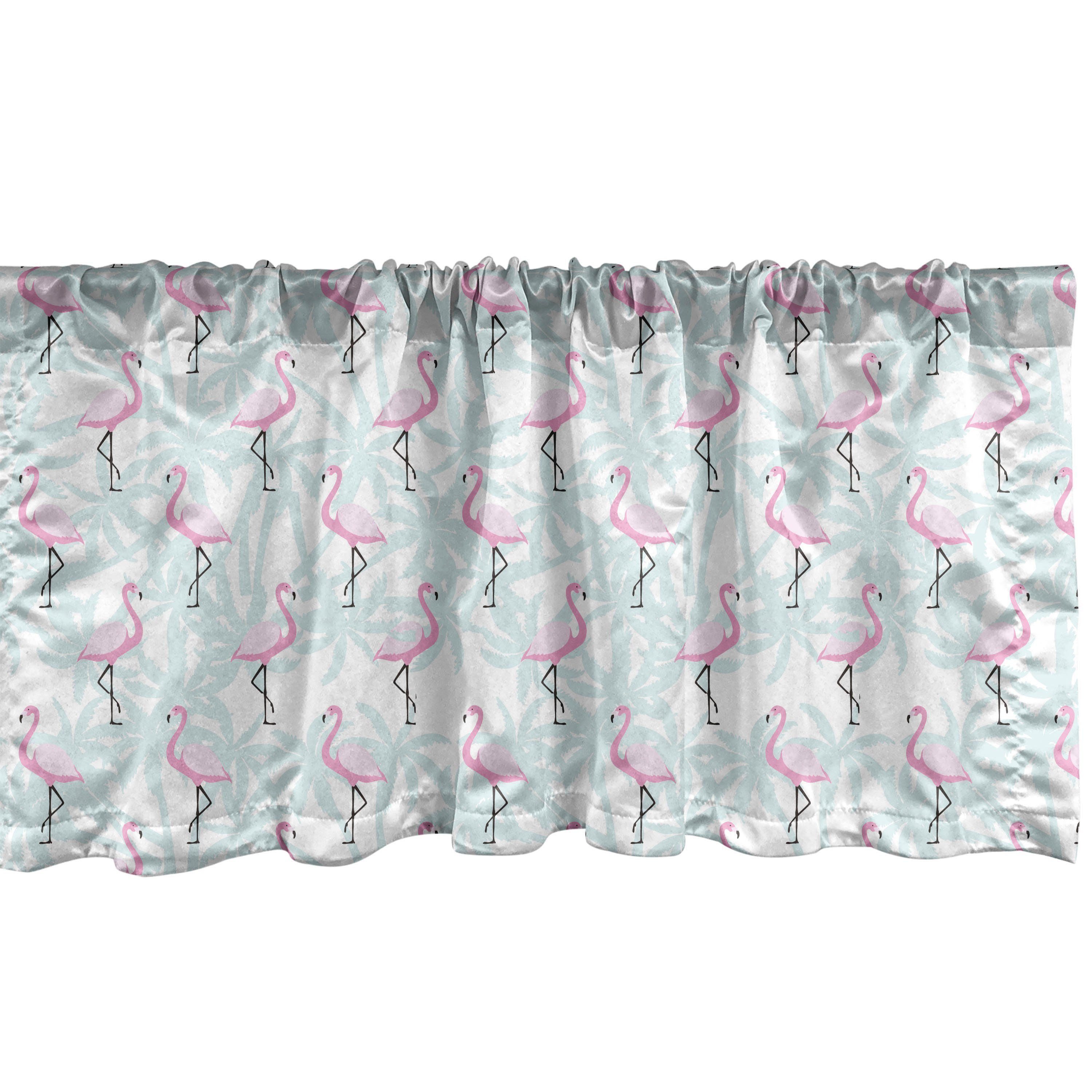 Scheibengardine Vorhang Volant für Küche Schlafzimmer Dekor mit Stangentasche, Abakuhaus, Microfaser, Flamingo Palmen Rosa Vögel