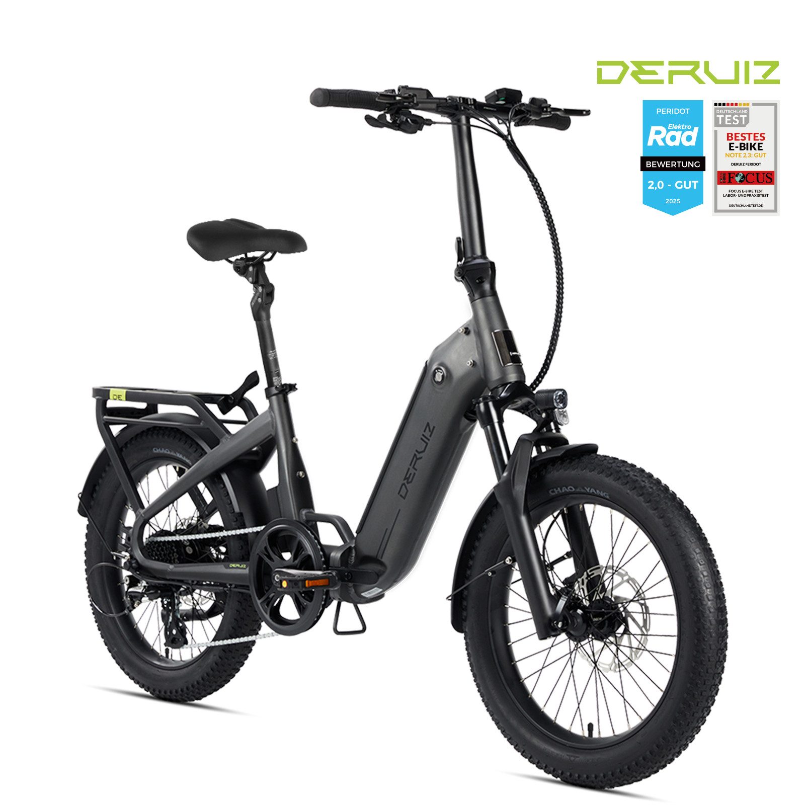 DERUIZ E-Bike Klapprad Peridot 20 Zoll 250 W 55 Nm, max. 143 km, Federsattelstütze 60 mm, 8 Gang ALTUS Schaltwerk, Kettenschaltung, Heckmotor, 500 Wh