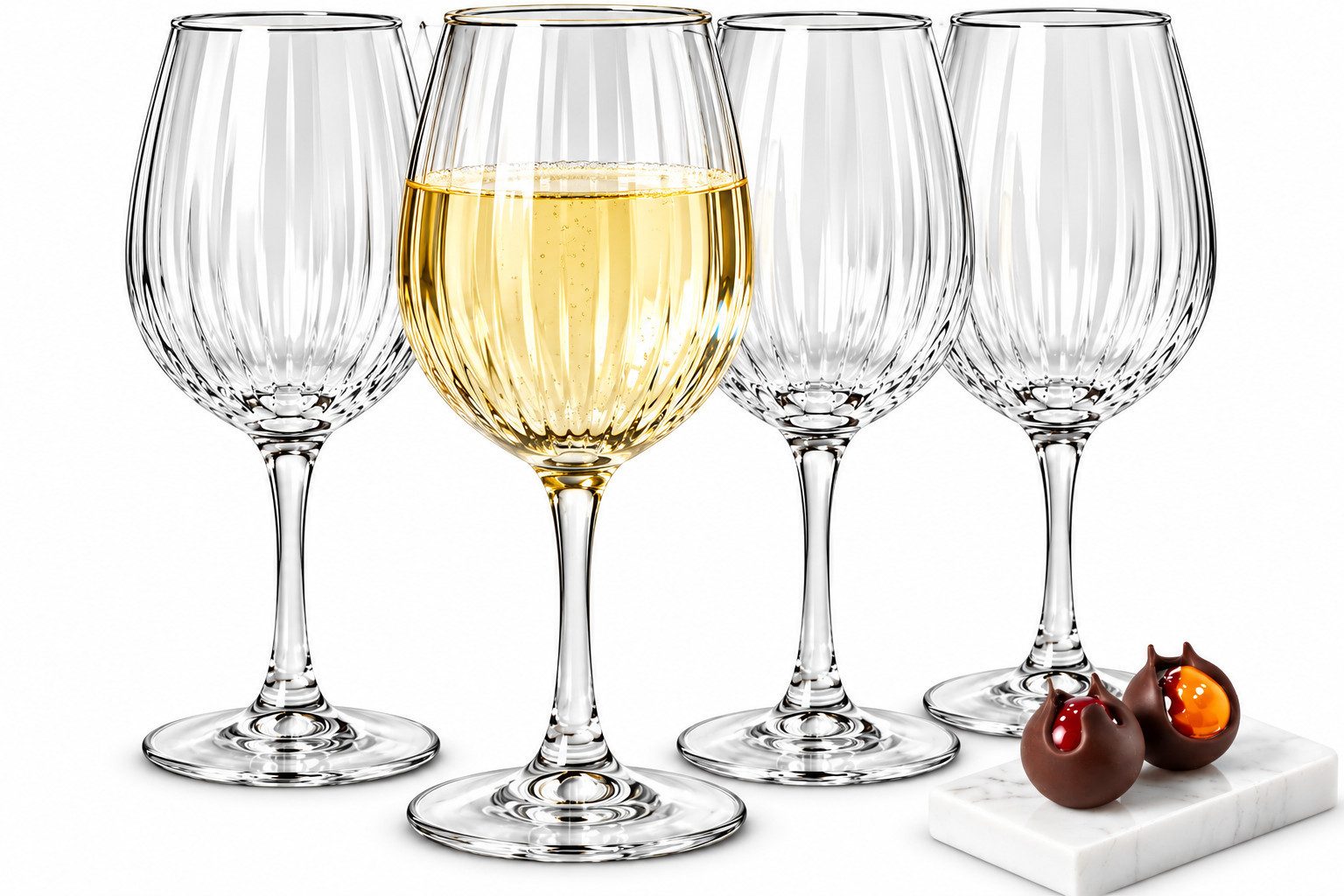 Sendez Weißweinglas 4er Set Weingläser 460ml geriffelt Rotweingläser Weißwein Gläser, 4-tlg., Glas