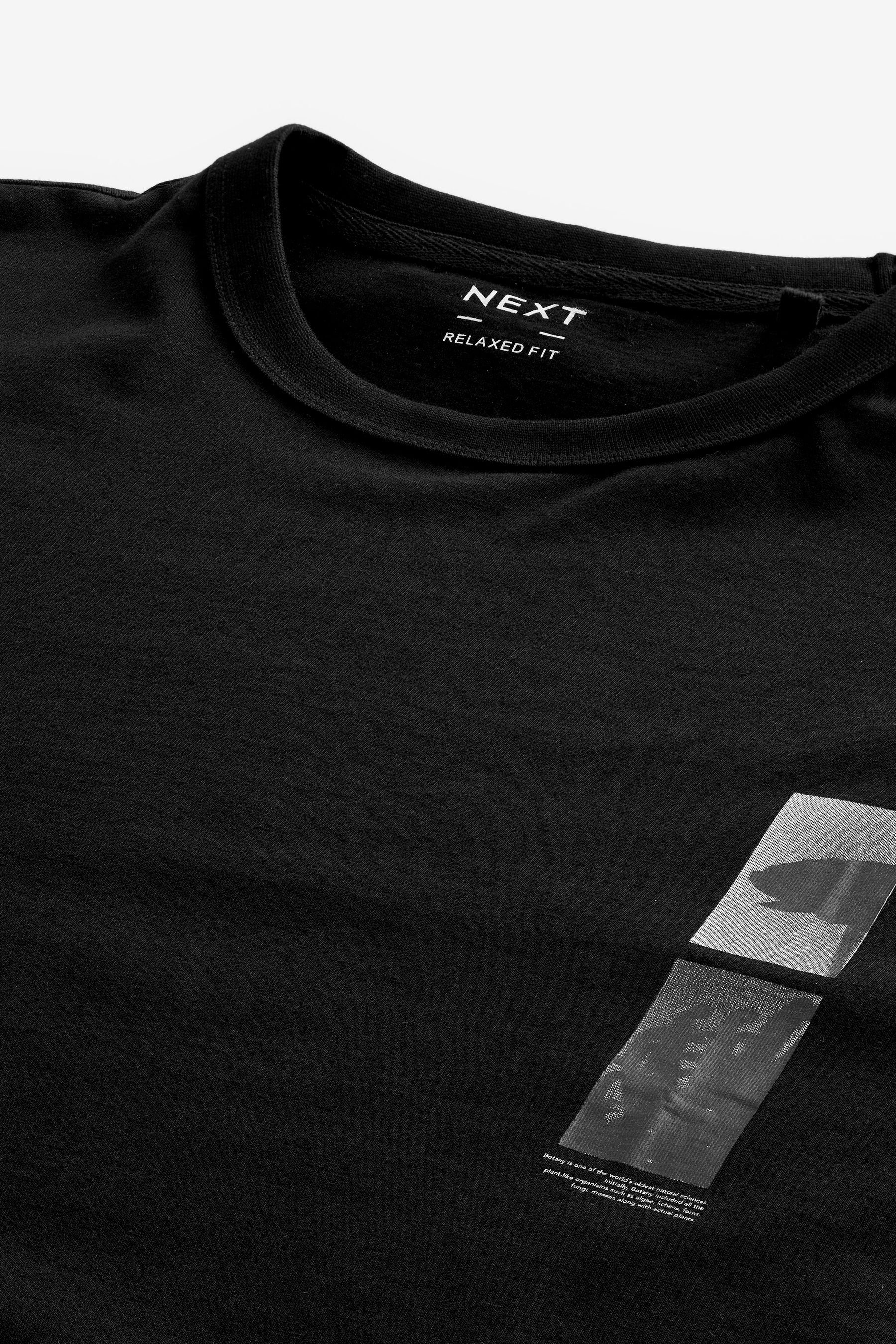 im Print-Shirt Relaxed Next Black (1-tlg) Botanical Fit T-Shirt Gemustertes