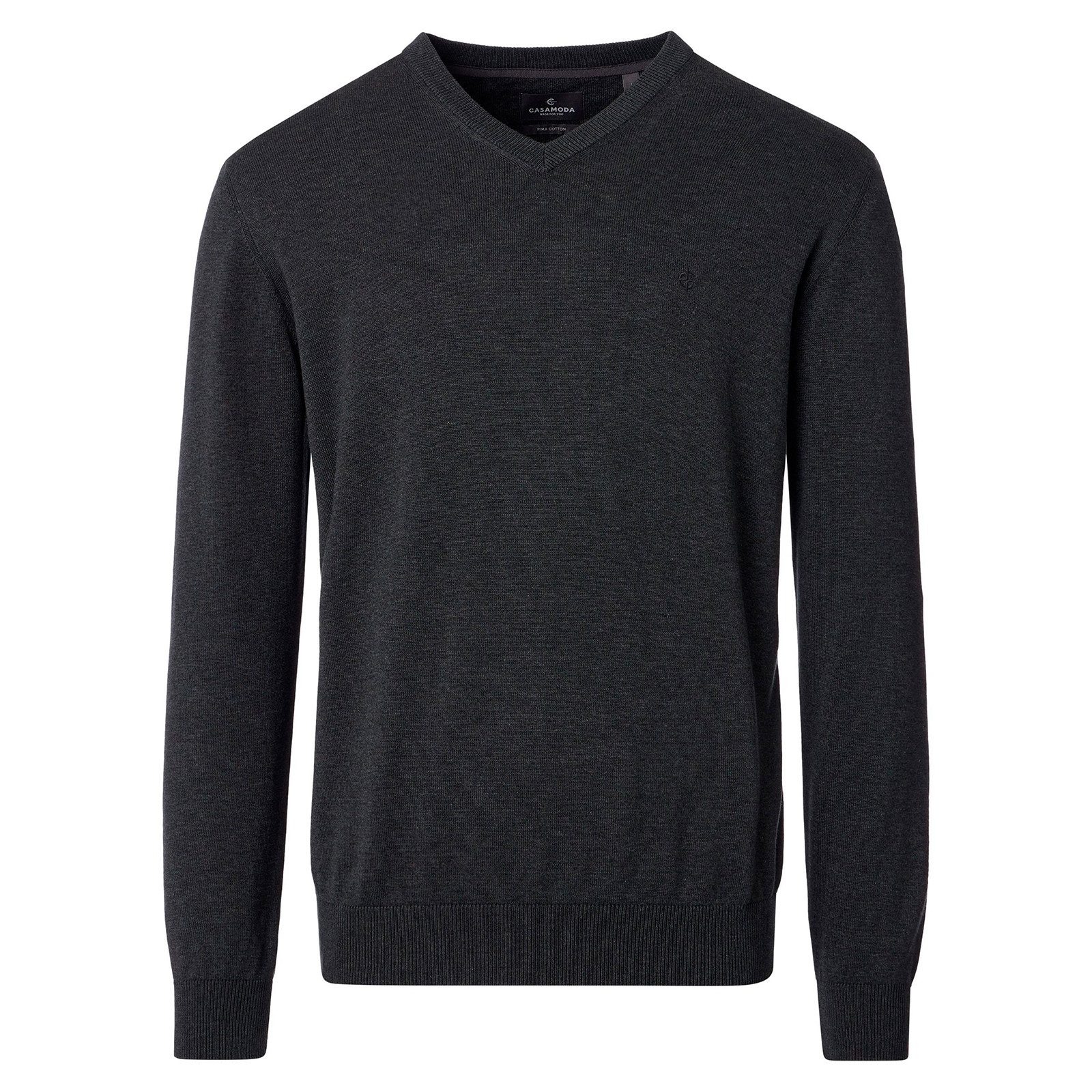 CASAMODA Rundhalspullover CasaModa Übergröße Pullover anthrazit melange V-Neck