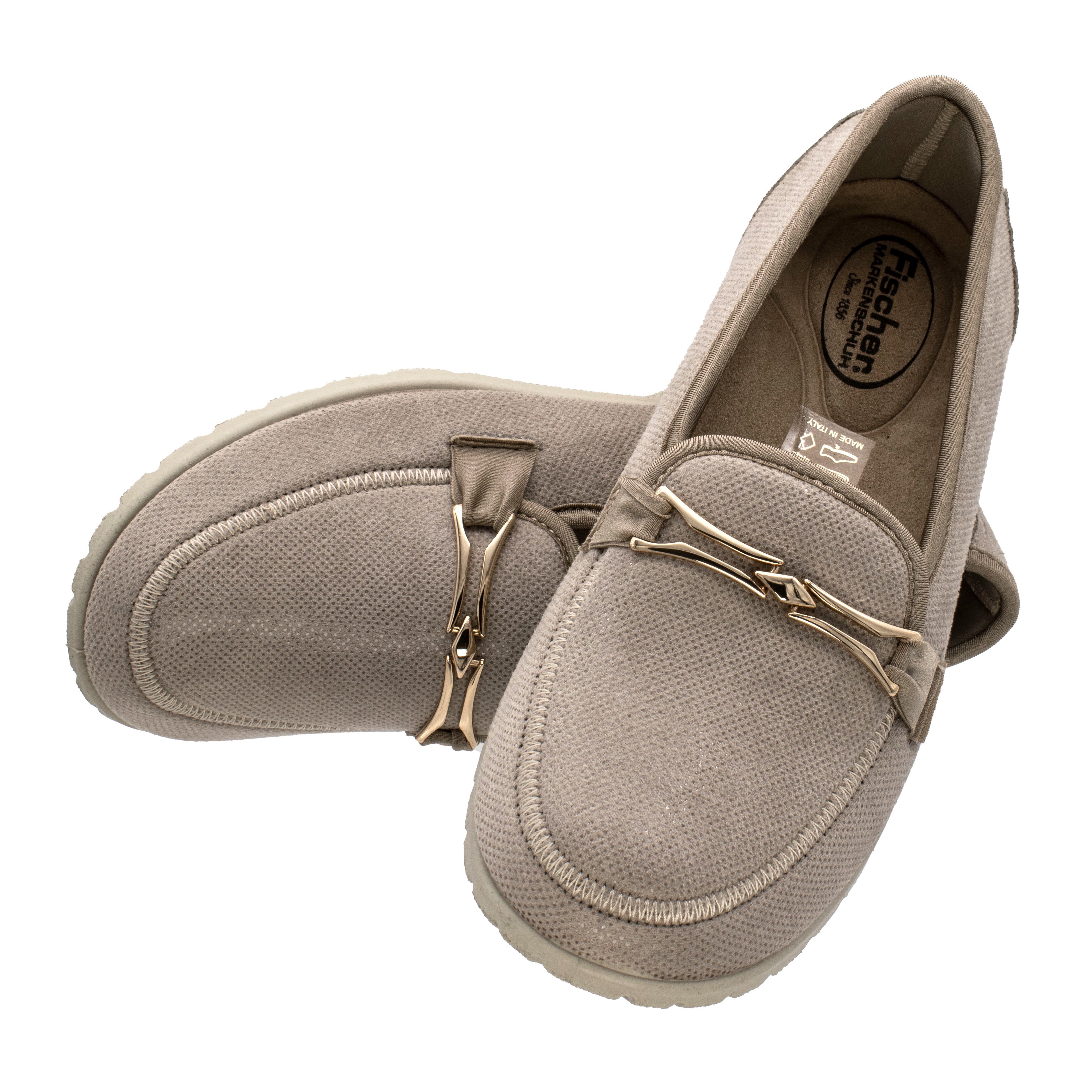 Stretchmaterial, Textilfutter, Ledereinlegesohle beige Slipper Fischer-Markenschuh Karin herausnehmbar aus