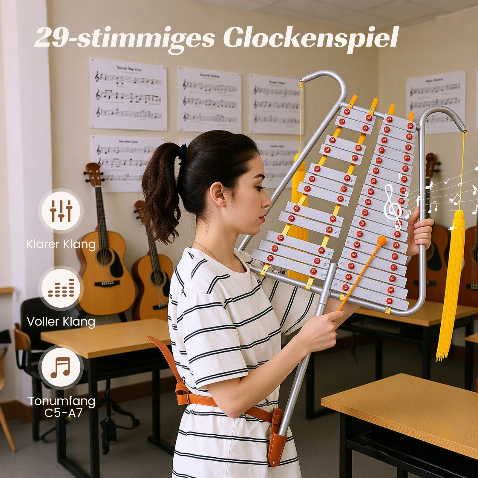 COSTWAY Xylophon, 1-St., 29 Noten Glockenspiel, Percussion Instrument