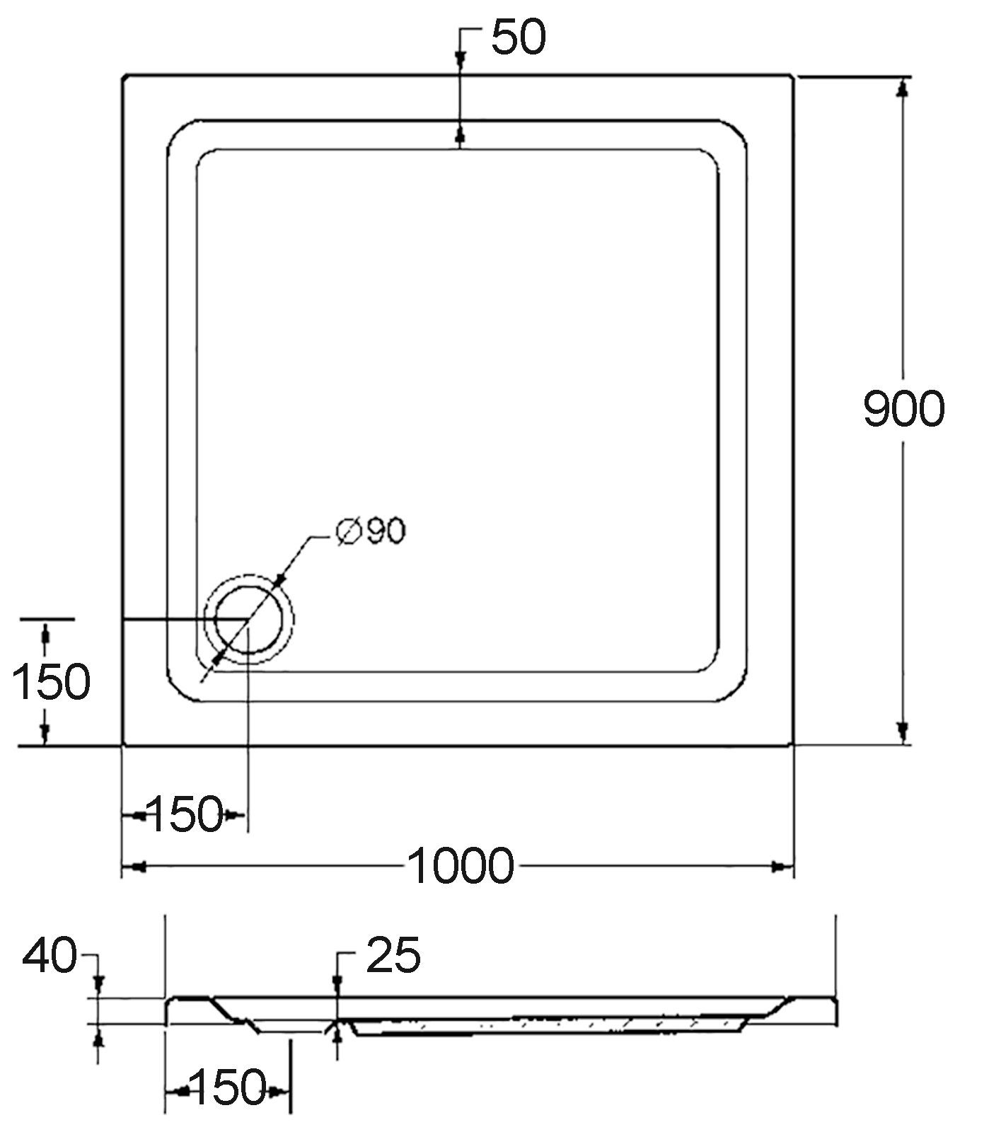 OTTOFOND Duschwanne Set Rechteckduschwanne, rechteckig, Sanitäracryl, 3-St., 1000x900/30 mm
