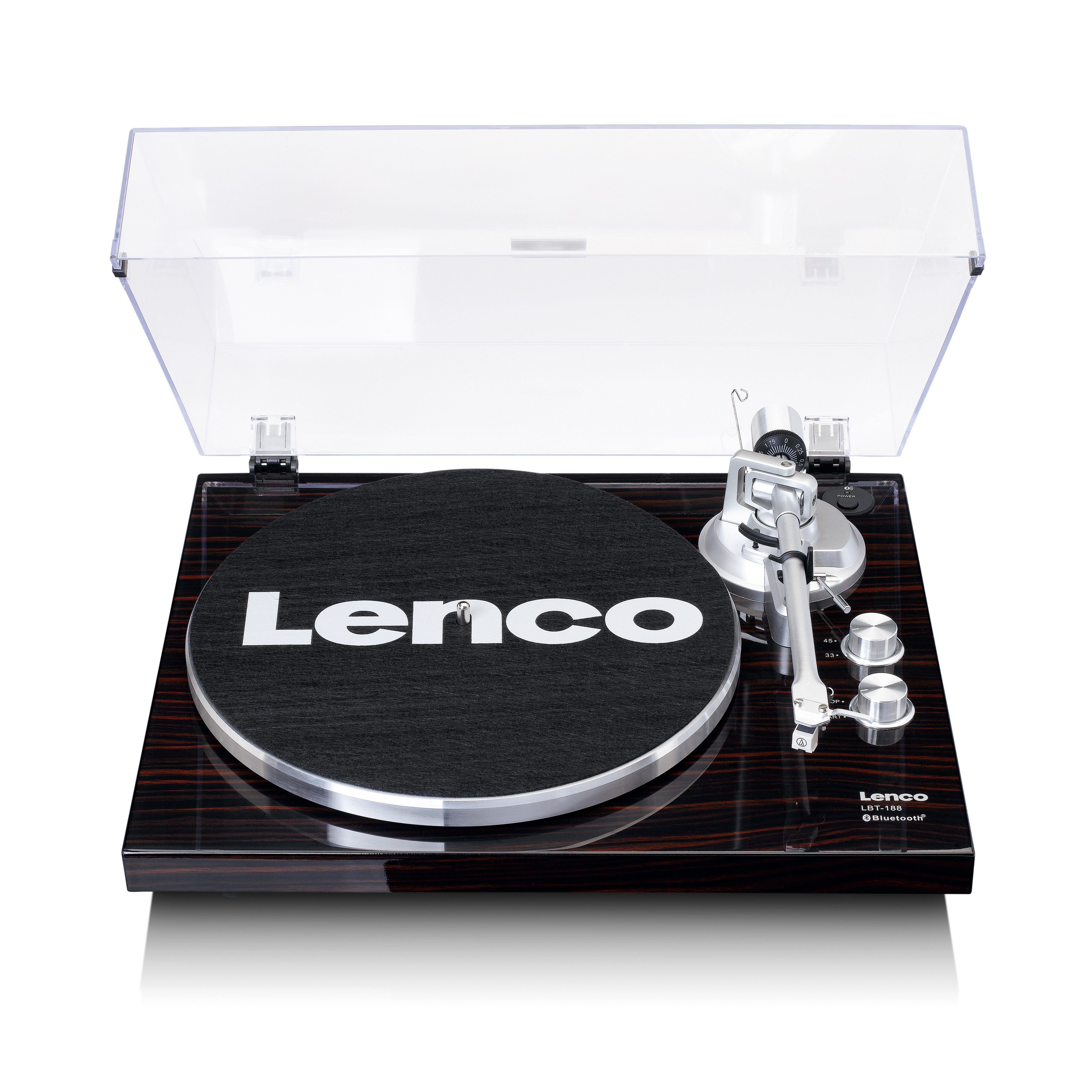 Lenco LBT-188WA Plattenspieler (Riemenantrieb, Bluetooth, Bluetooth, Audio-Technica & USB in Walnuss)
