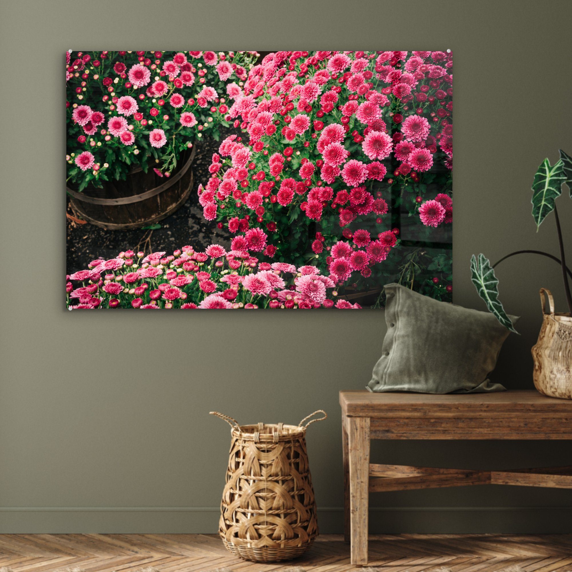 & Blumen Wohnzimmer Rosa, - Schlafzimmer (1 MuchoWow - Herbst Acrylglasbild St), Acrylglasbilder