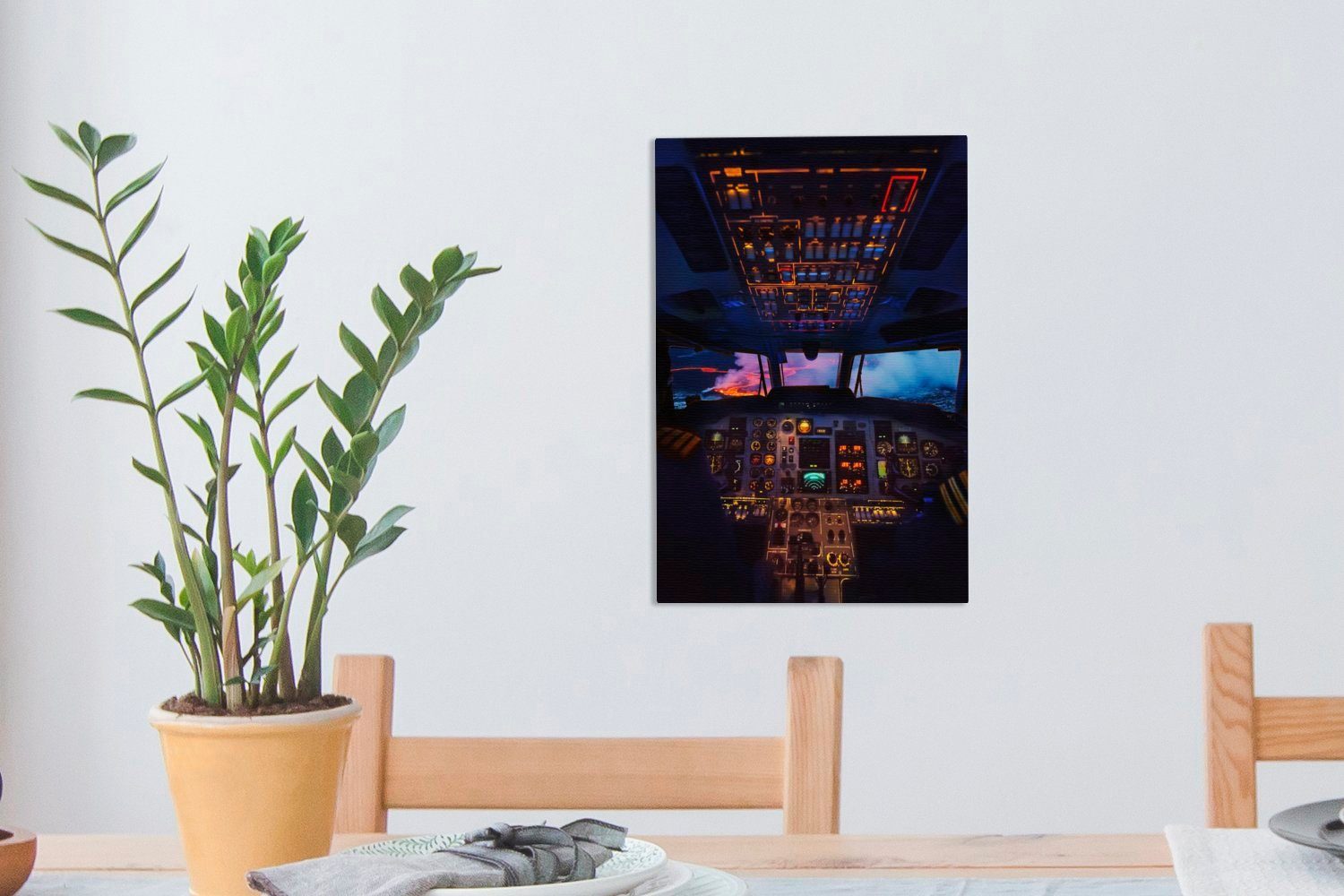 OneMillionCanvasses® Leinwandbild Ein Abend, Gemälde, am Cockpit fertig inkl. Zackenaufhänger, cm Leinwandbild St), beleuchtetes bespannt 20x30 (1