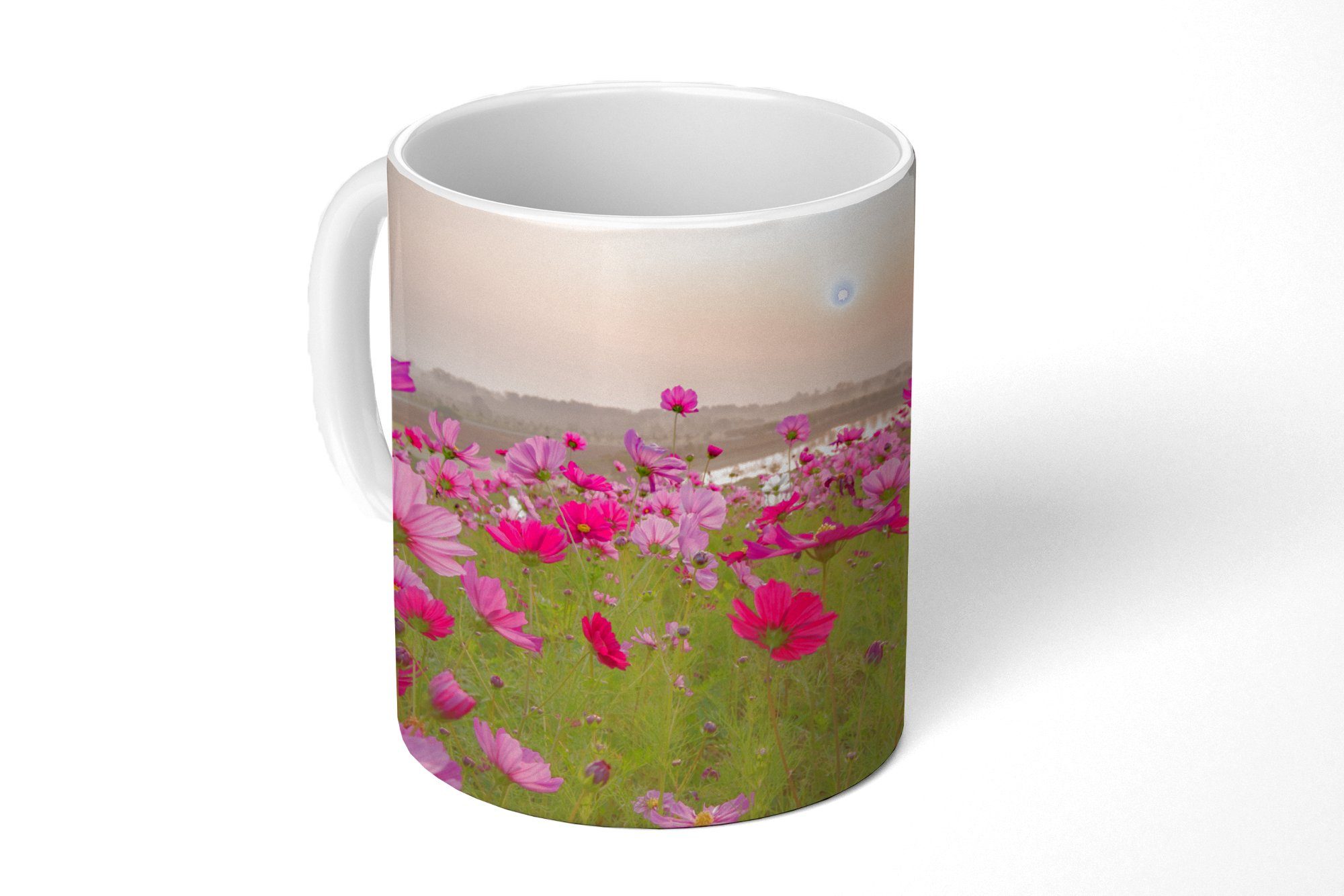MuchoWow Tasse Blumenwiese - Rosa - Mohnblumen, Keramik, Kaffeetassen, Teetasse, Becher, Teetasse, Geschenk