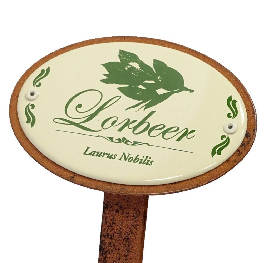 Emaille Linoows Lorbeer, Garten 50 cm Kräuterstecker Kräuterschild Gartenstecker