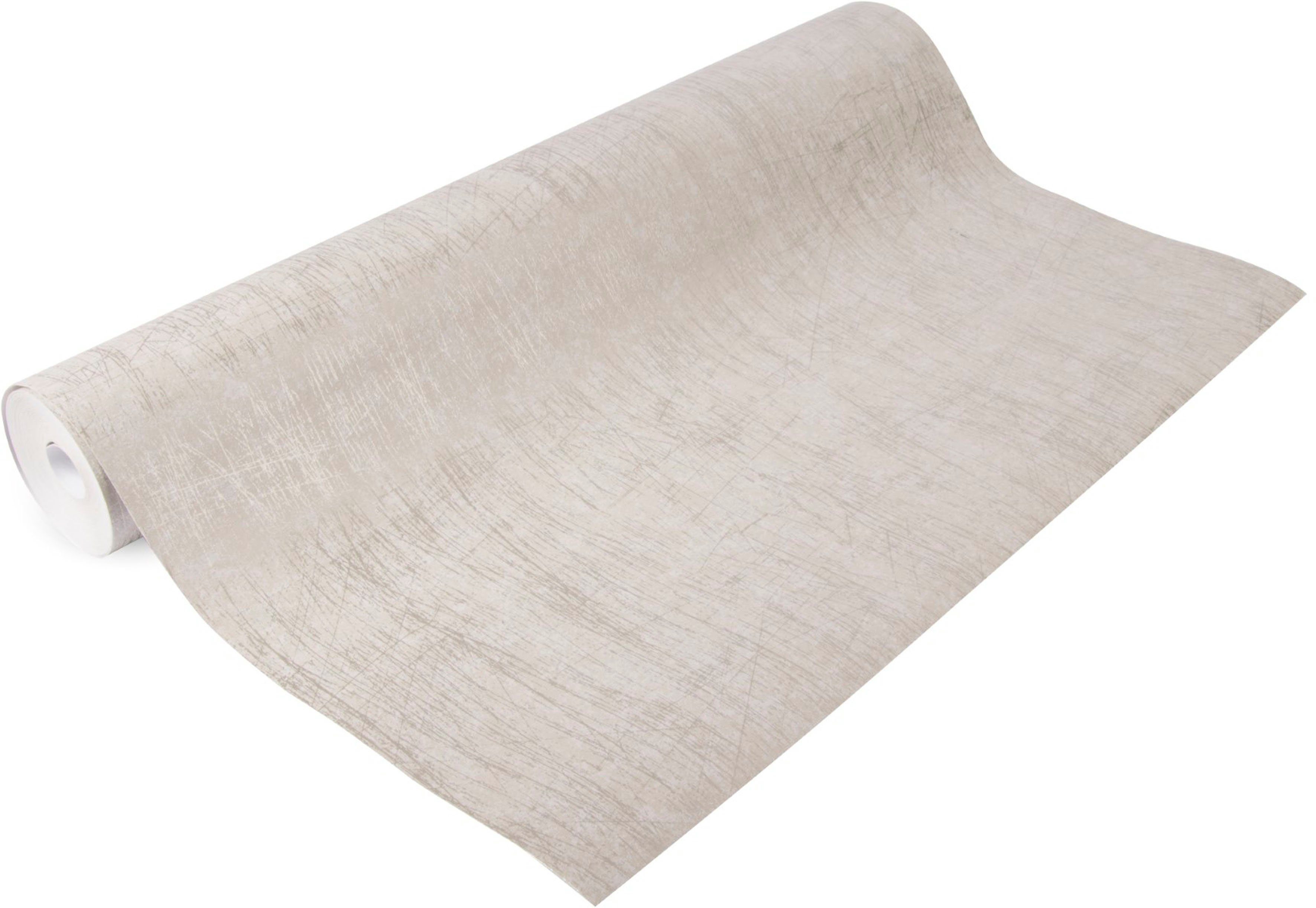 Superfresco Easy Vliestapete Beton Uni, geprägt, Steinoptik, (1 St), Beige/Gold - 10m x 52cm