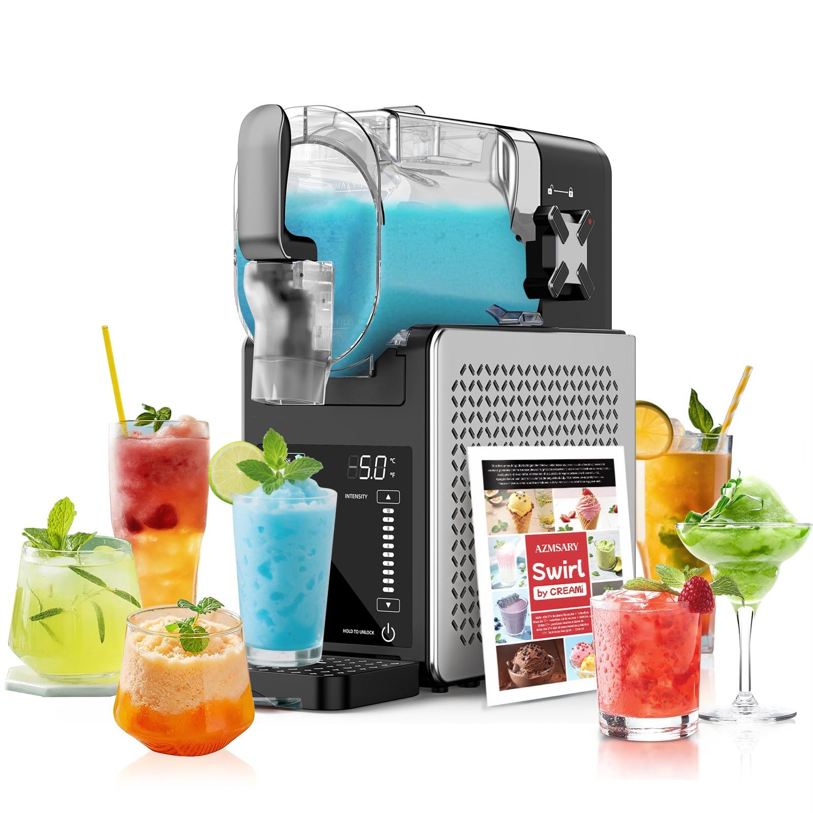 Azmsary Slush-Eismaschine Slush-Maschine 2,7L - 6 Programme, Eisfrei & Selbstreinigend, 2,7 l, 200 W