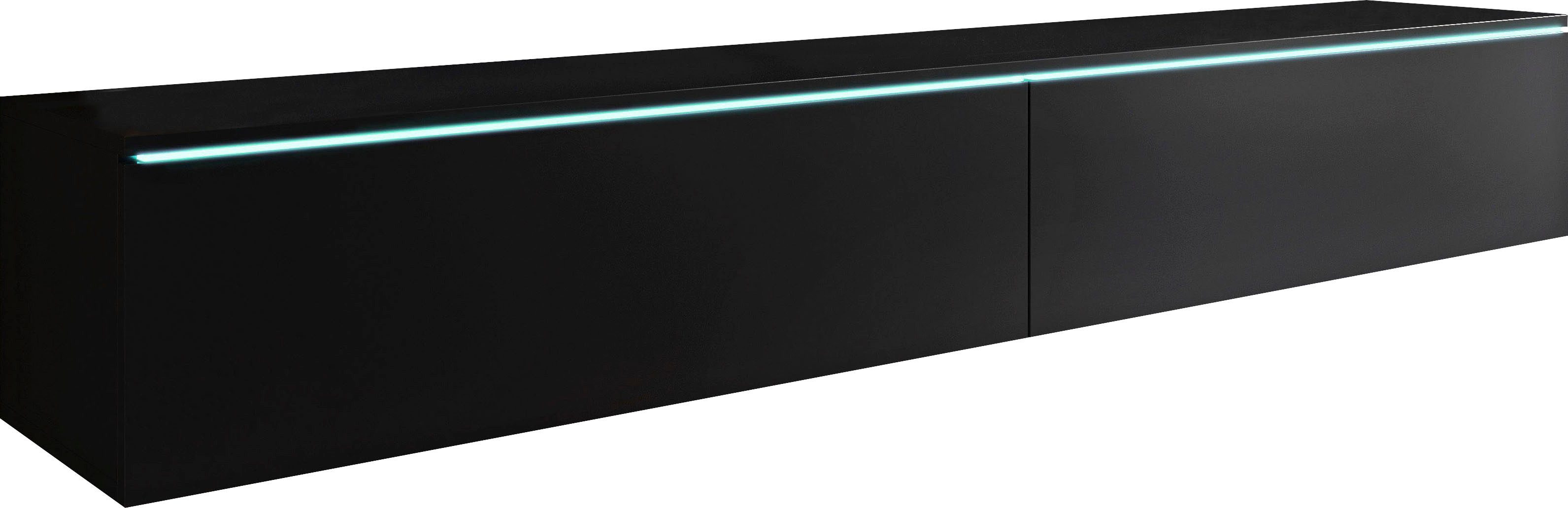 Home affaire Lowboard LOWBOARD VERA, wahlweise mit oder ohne Beleuchtung, Modernes griffloses TV-Board, 180 cm TV-Schrank, stehend und hängend