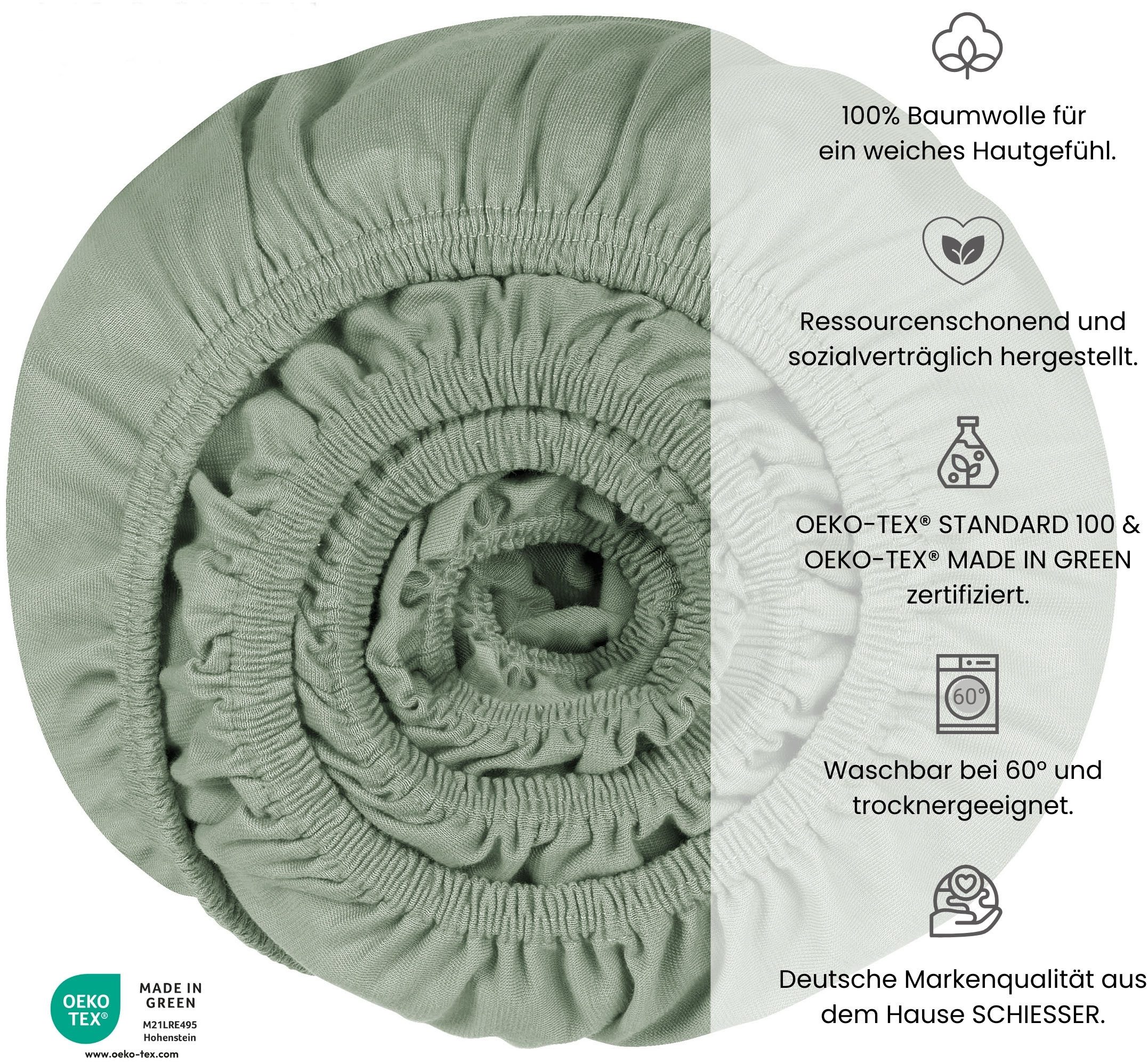 uncover by SCHIESSER Spannbettlaken New Jersey aus 100% Baumwolle, Jersey, Gummizug: rundum, (1 Stück), Made in Green