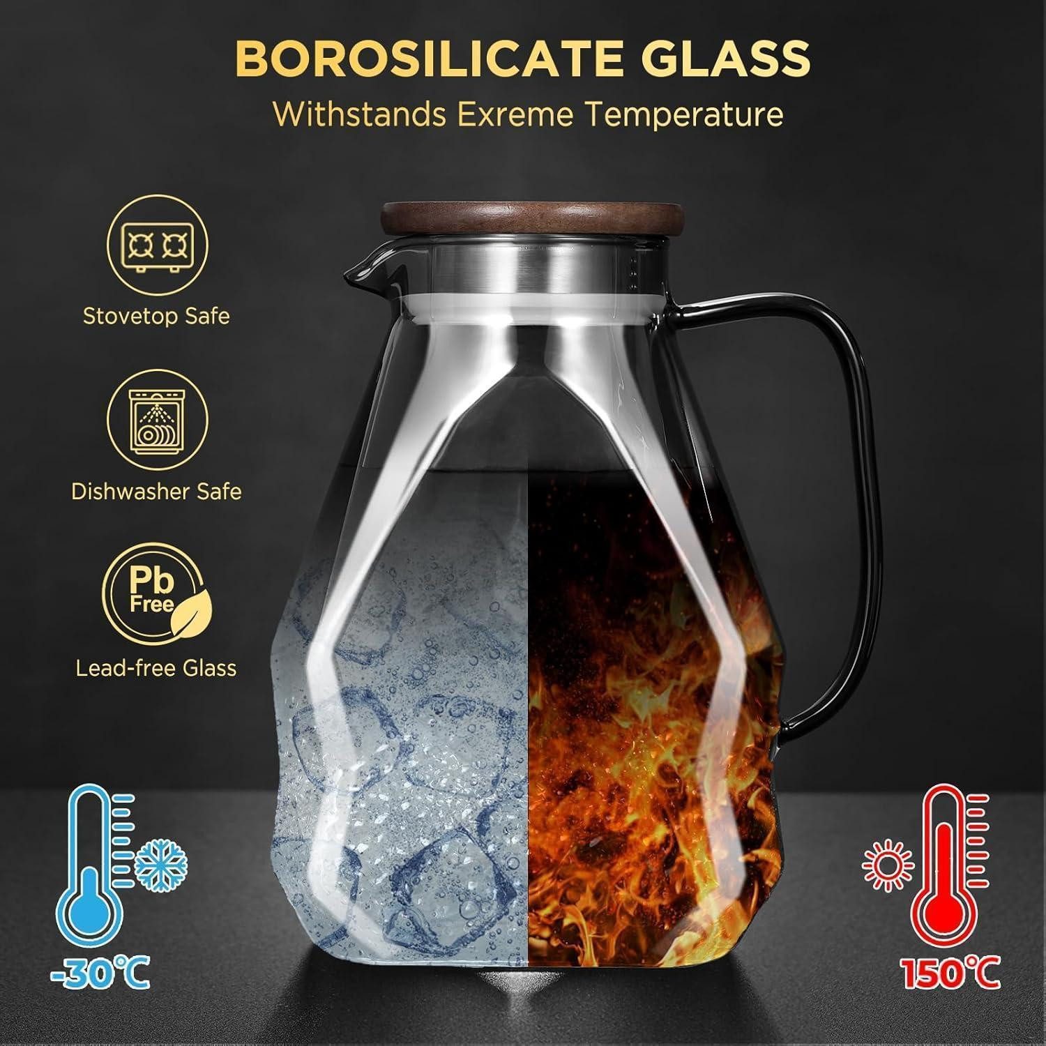 LuxusKollektion Wasserkaraffe Glaskaraffe 1.8L Wasserkaraffe mit Deckel Schwarz für Kühlschrank – Bild 3 von 5
