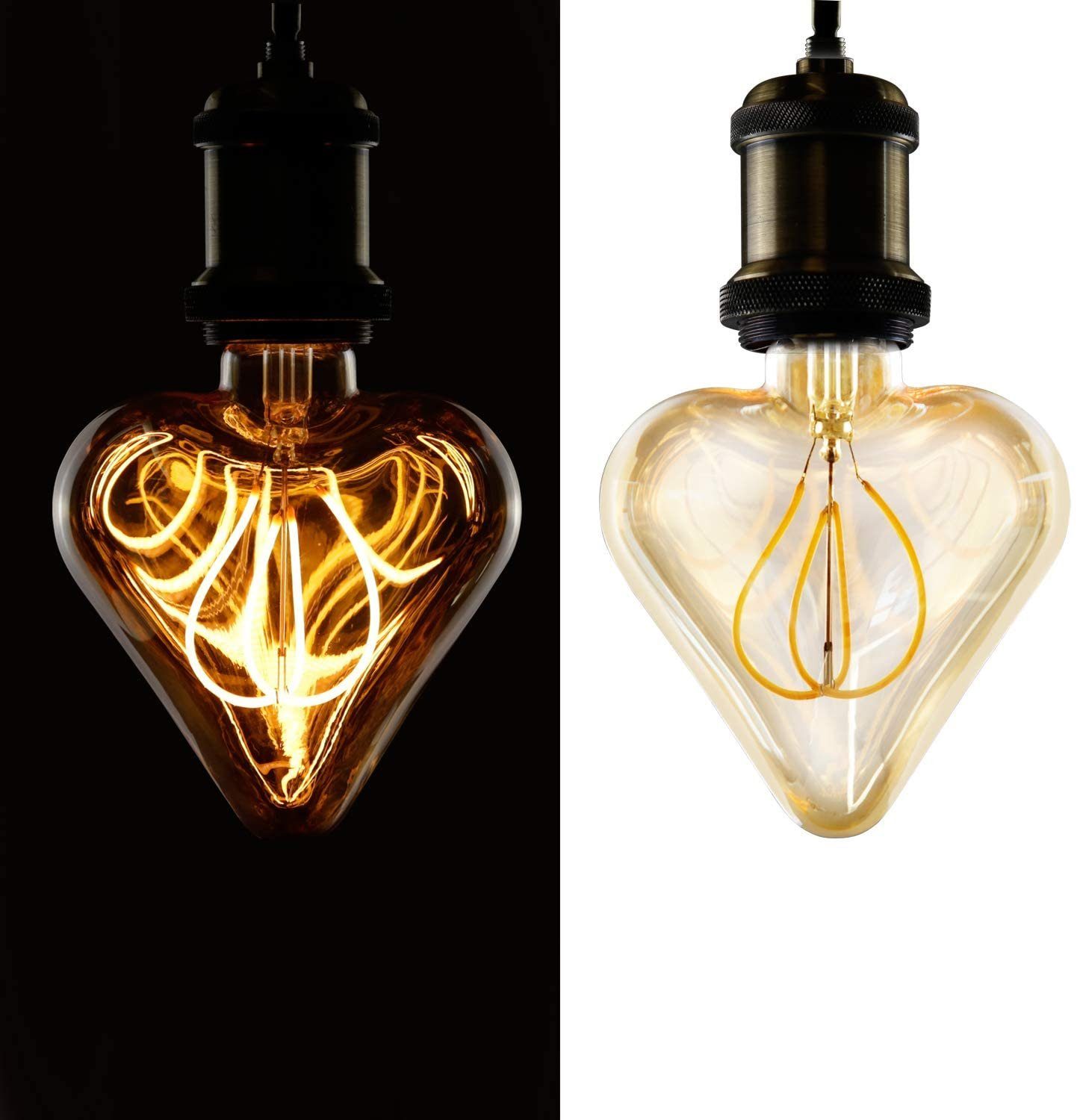 ZMH LED-Leuchtmittel Vintage Edison Glühbirne 3W Deko Herzform Gold Antike Nostalgie, E27, Warmweiß