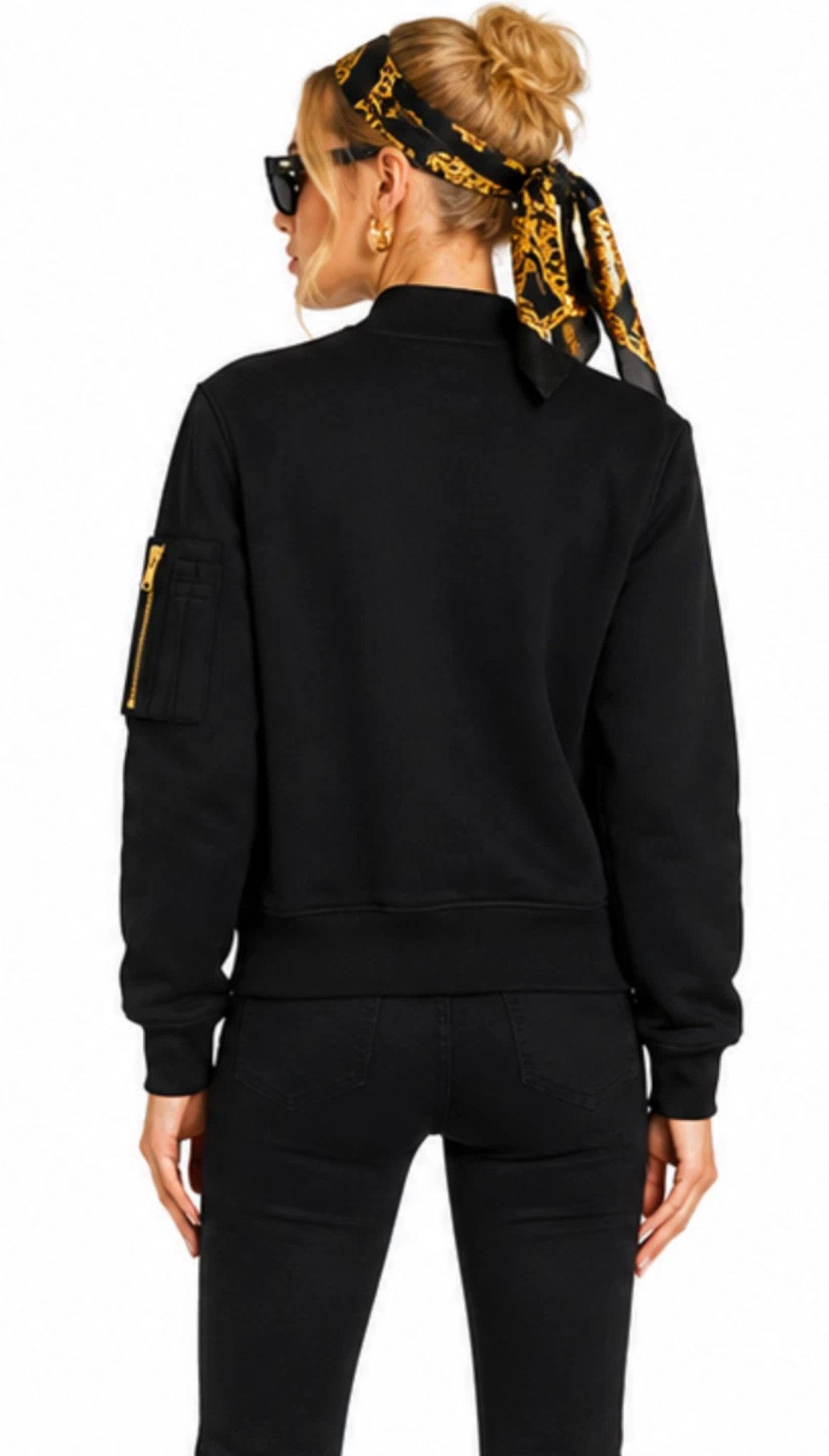Moschino Bomberjacke Couture! Sweat Blouson Sweatjacke Gold Metal Logo Dreidimensionales Moschino Metalllogo auf der Brust