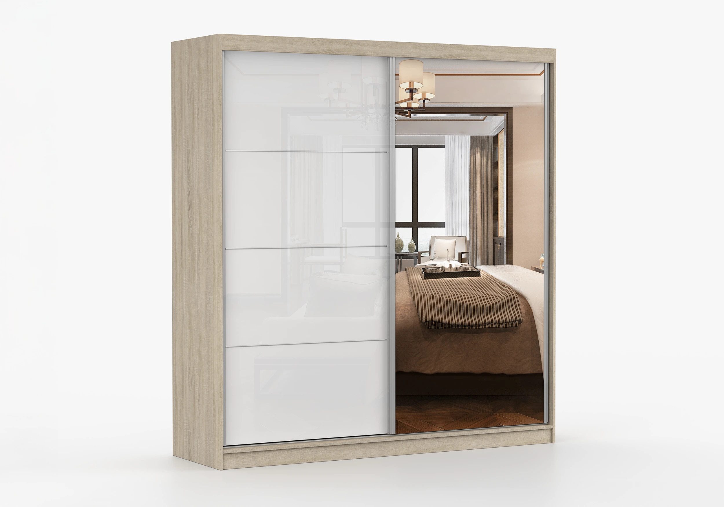 imoebel24 Schwebetürenschrank POLA 35 203 - Sonoma / Weiss