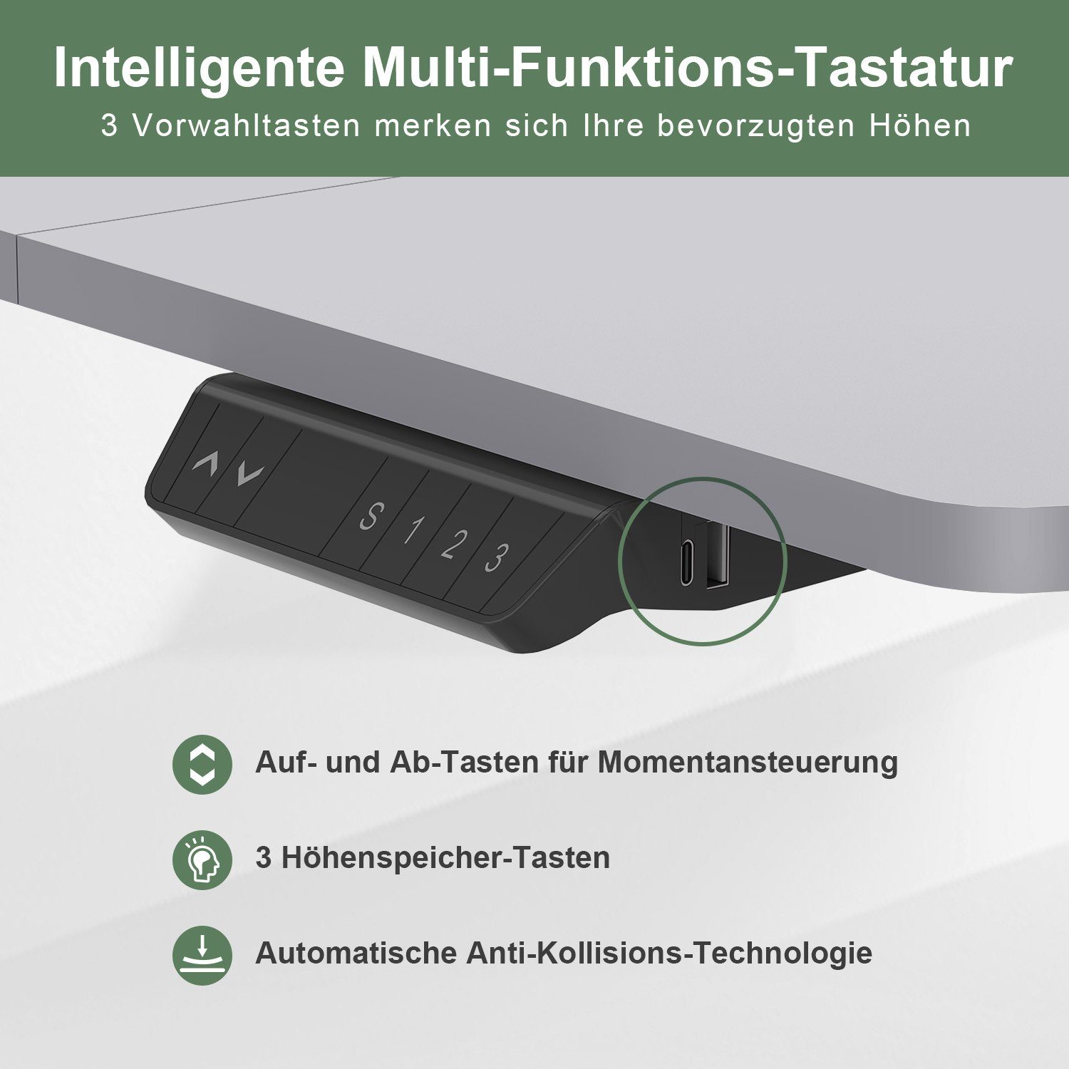 Elektrisch C&A Schreibtischstuhl grau Aufladung Stehschreibtisch Type HOMALL und 3-Funktions-Memory