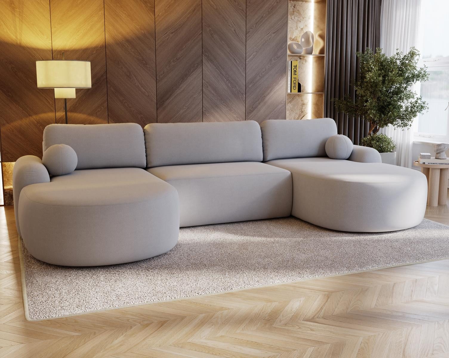 Compleo Ecksofa Design U-Form Ecksofa Bouclé, luxuriöses, runde Formen OLIO günstig online kaufen