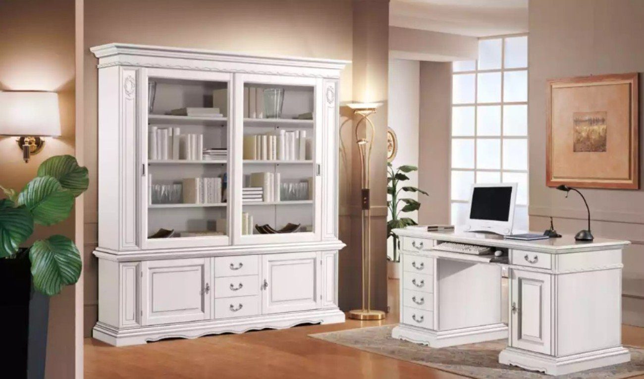 Bücherschrank + JVmoebel Europa in Büro 2tlg 1x Schreibtisch Schreibtisch Made (2-St., 1x Set Weiß Schreibtisch Bücherschrank), Klassischer Einrichtung
