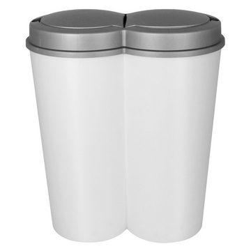 Koopman Mülltrennsystem Duo Mülleimer 2x25L weiß Deckel grau, Abfallbehälter Abfalleimer Deckel mit Drucköffnung