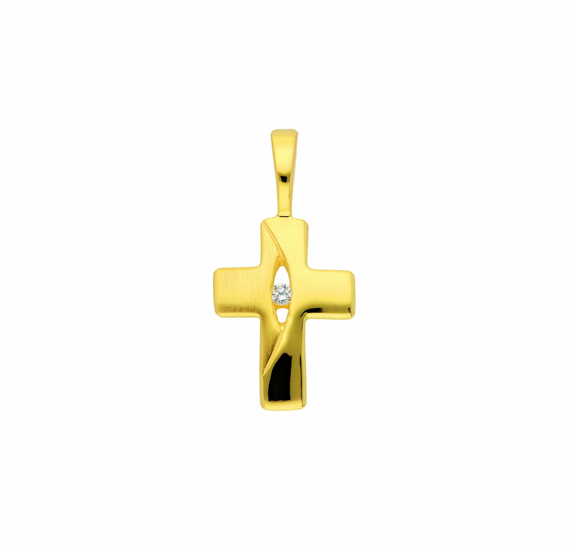 Adelia´s Kette ohne Anhänger 333 Gold Kreuz Anhänger mit Zirkonia,  Schmuckset - Set mit Halskette, Maße des Anhängers - Breite 8,2 mm - Höhe  11,1 mm - Ketten Stärke 2 mm