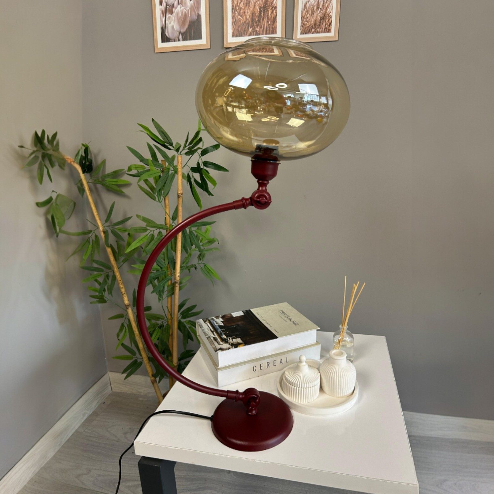 Bamyum Nachttischlampe Solvia Retro Glas Tischleute mit Kabel, ohne Leuchtmittel