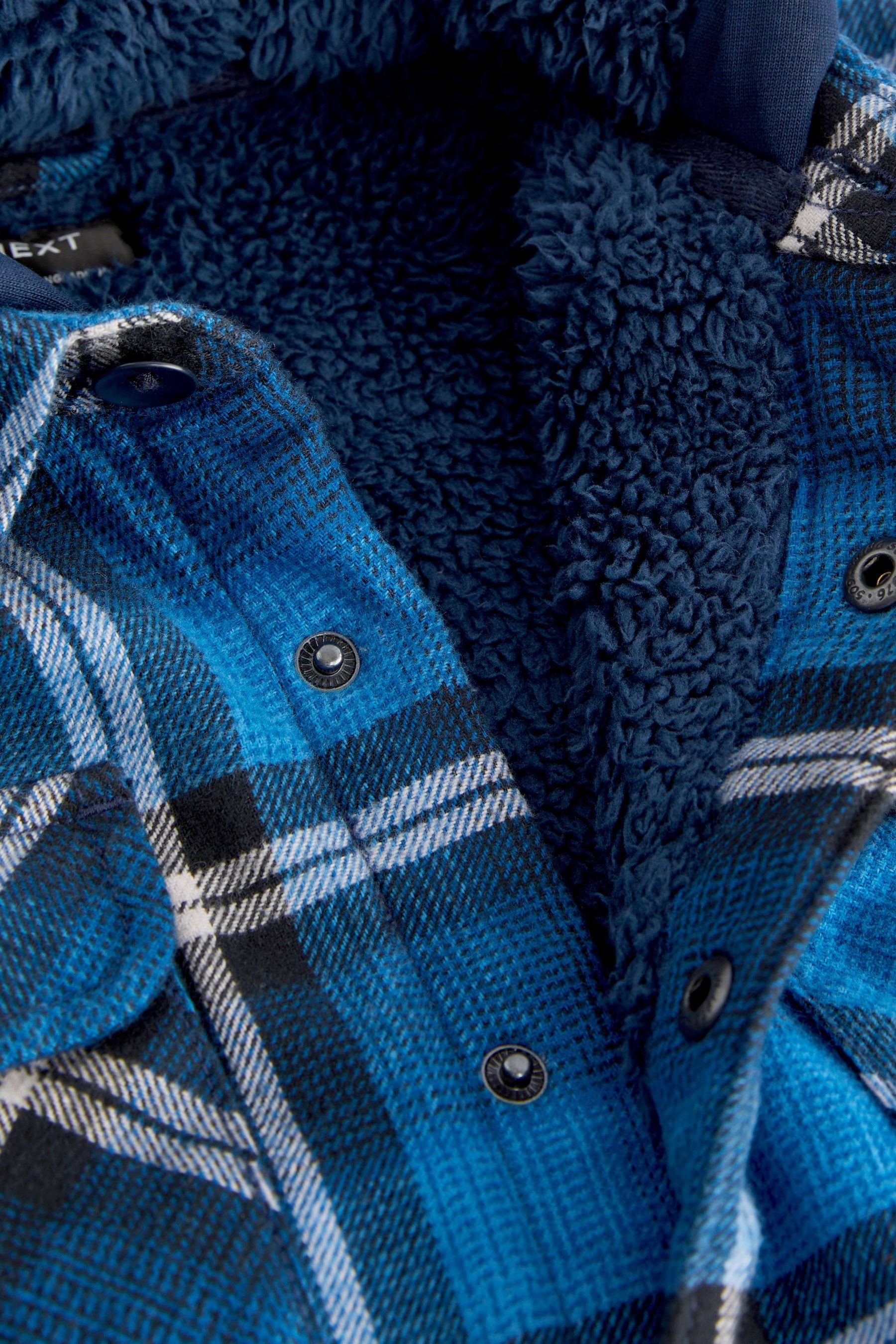 Next mit Kapuze (1-St) Hemdjacke Karierte Hemdjacke Blue